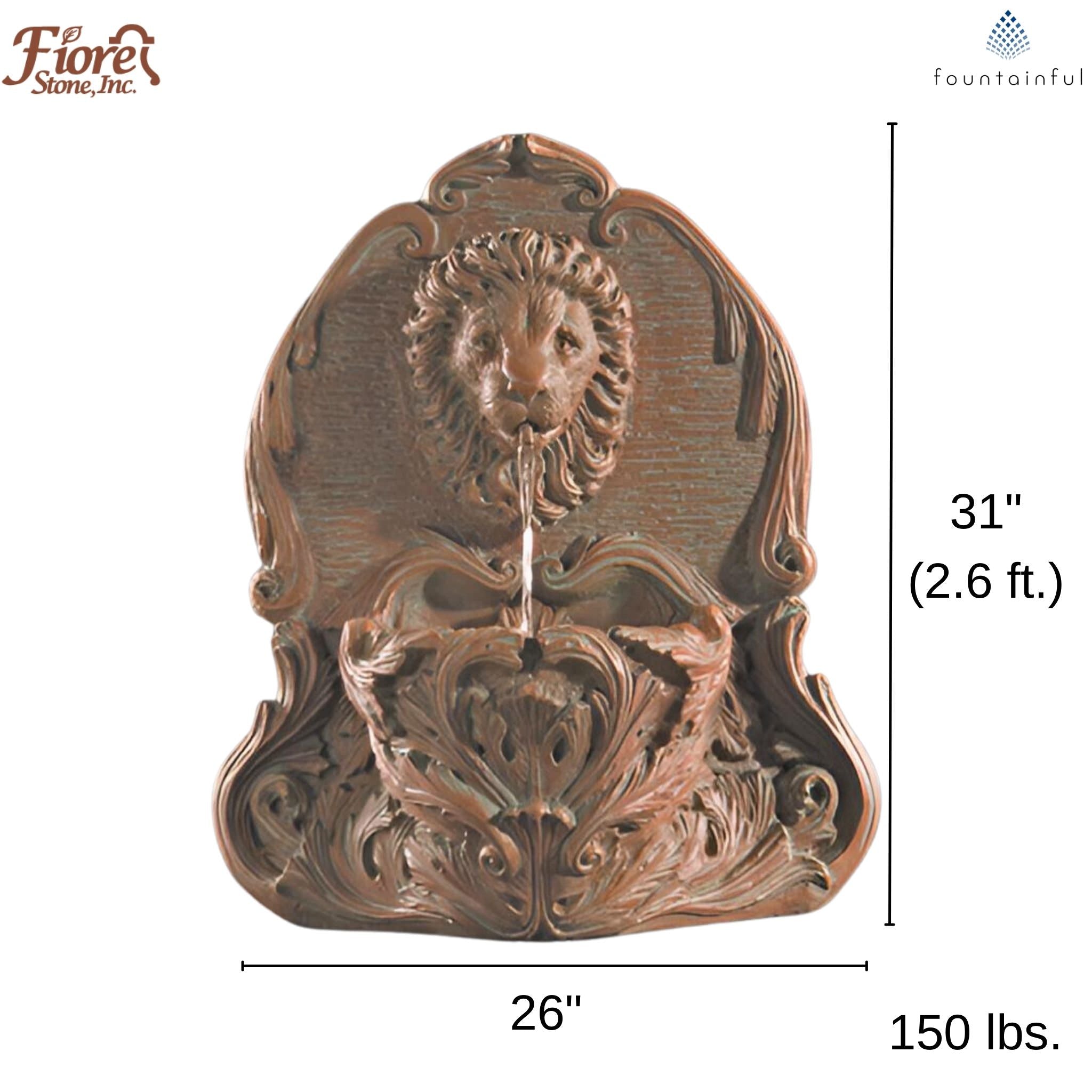 Lion Hanging Concrete Wall Fountain - Fiore #2032