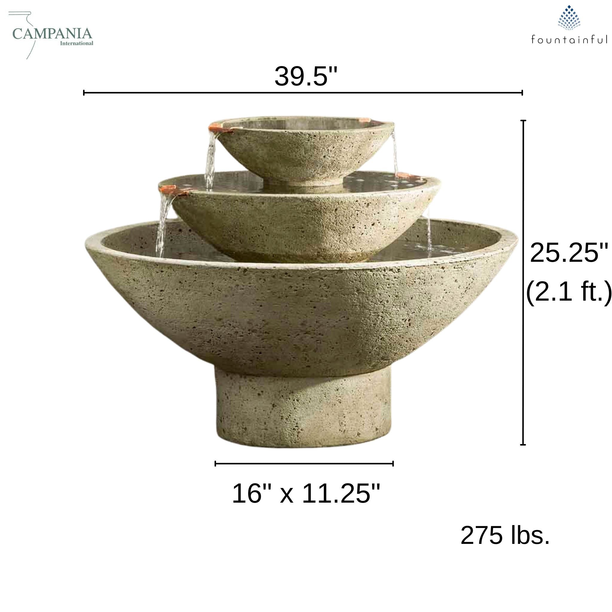 Carrera Oval 3-Tier Concrete Fountain - Campania #FT223