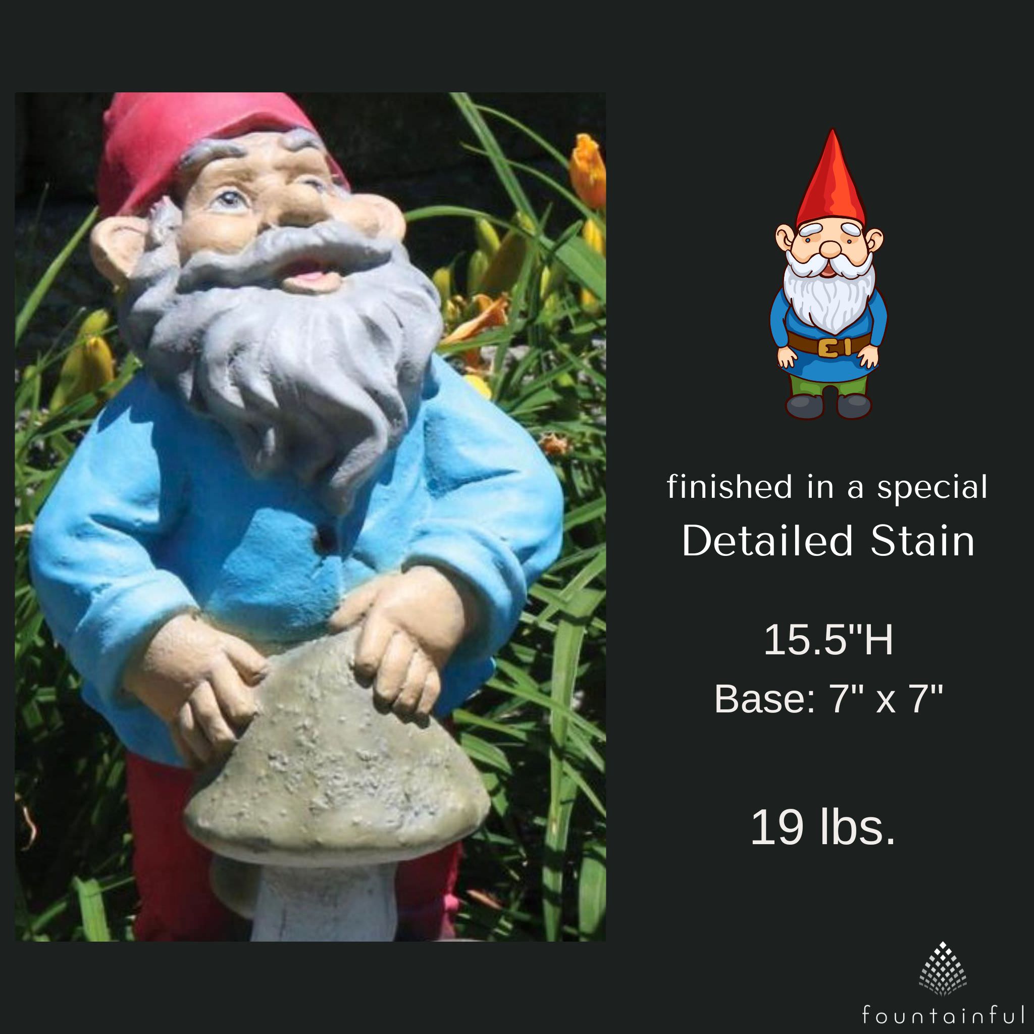 Lazy Daze Mushroom Gnome Concrete Statue - Massarellis #2384