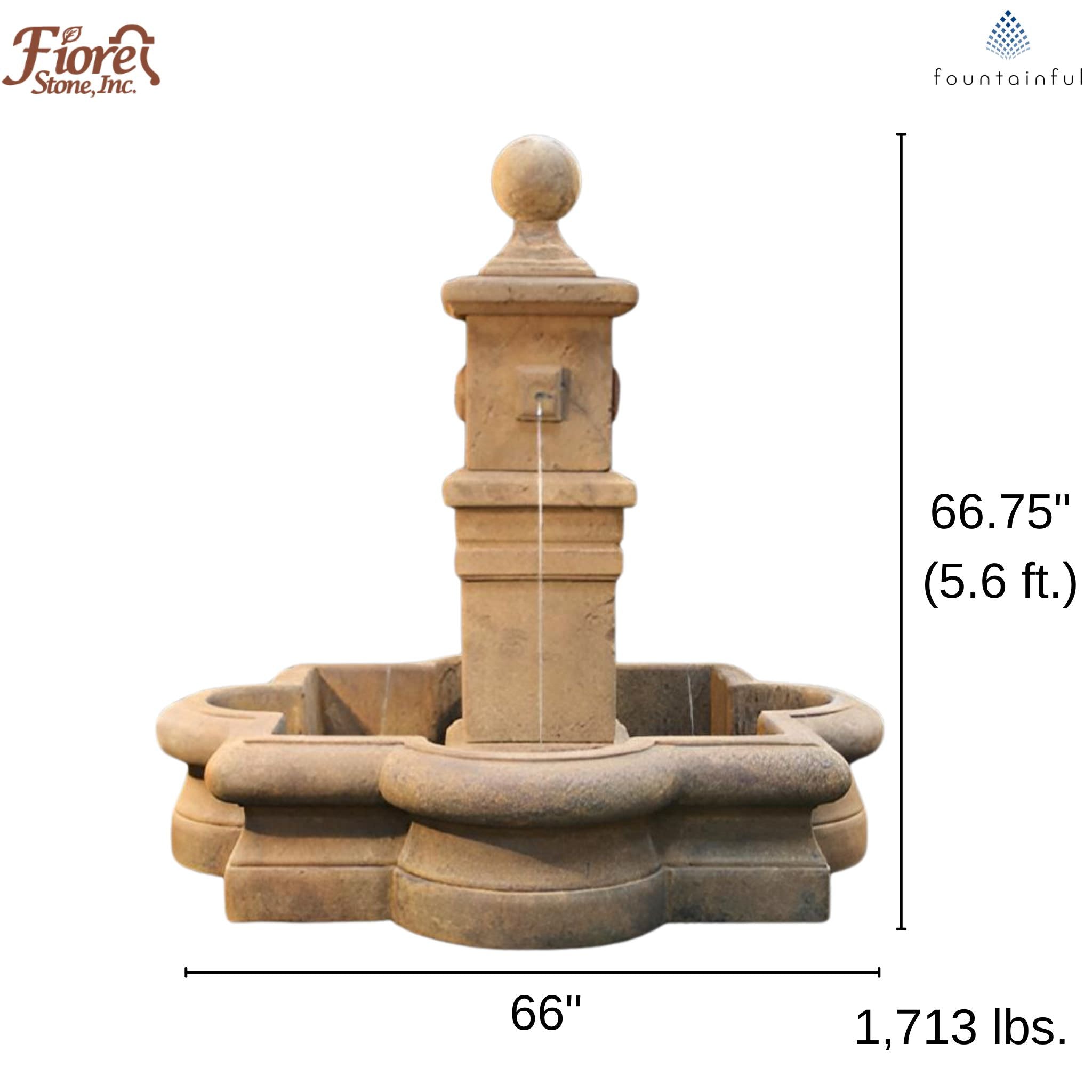 Bella Concrete Fountain in Quatrefoil Basin - Fiore #235