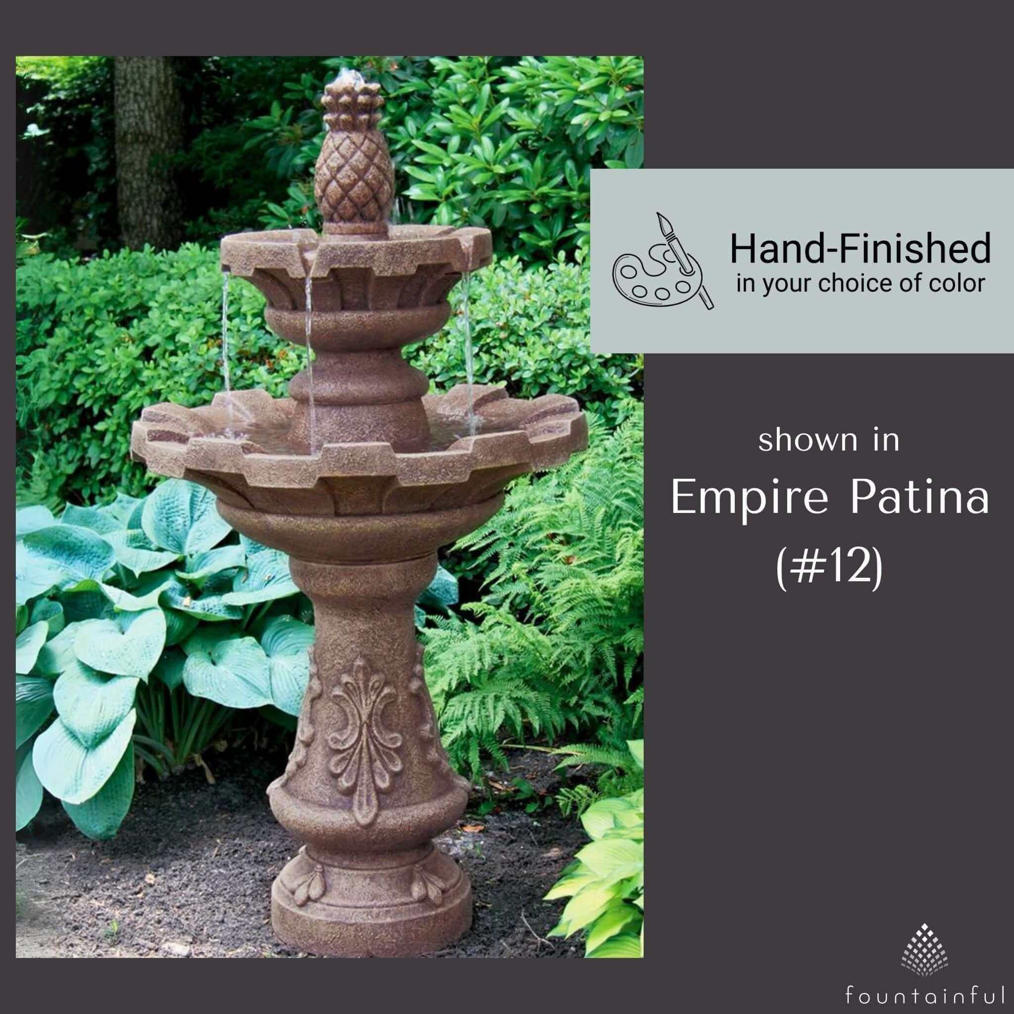 Fluted 2-Tier Concrete Fountain with Pineapple Finial - Massarellis #3850