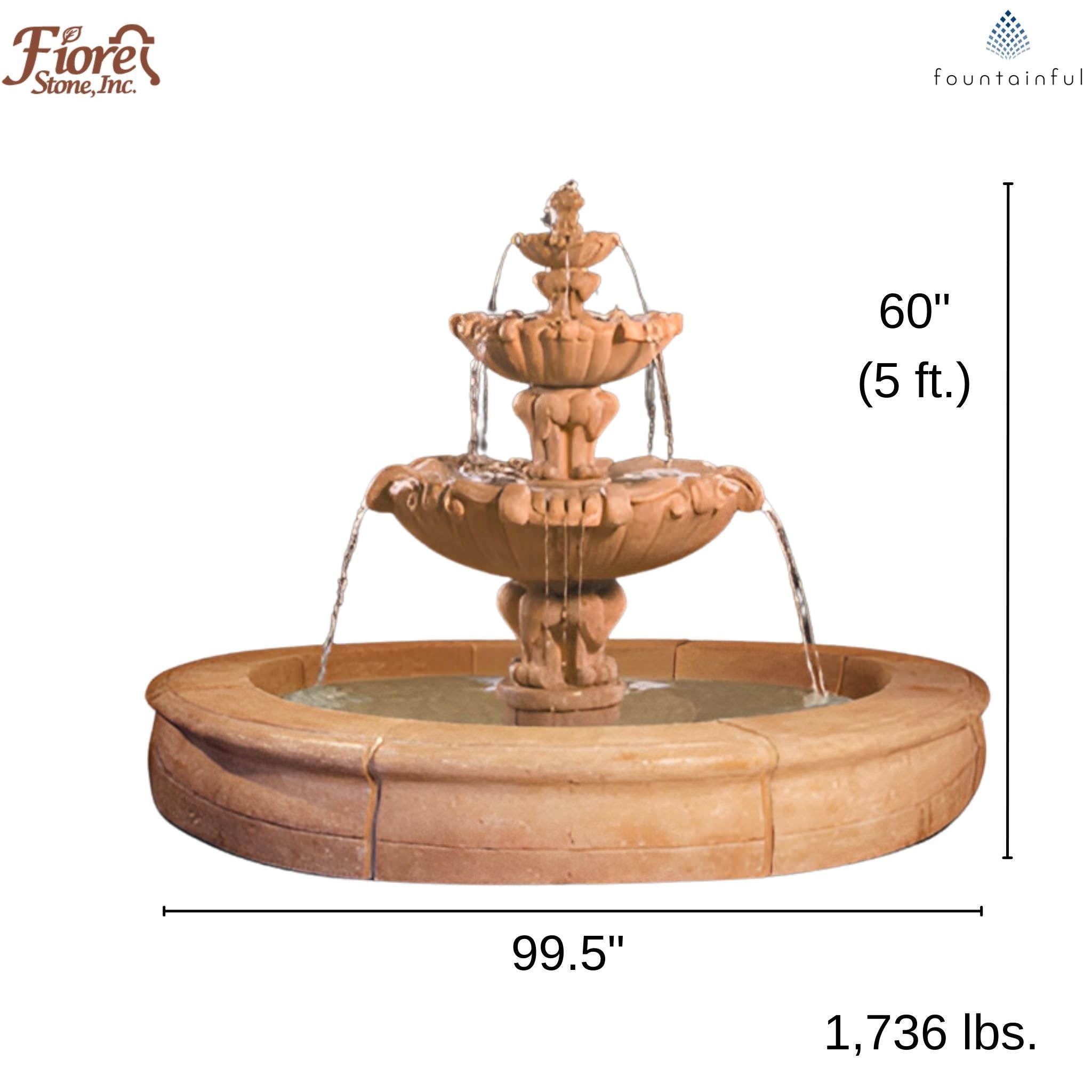 Vesuvio 3-Tier Concrete Pond Fountain - Fiore #2080FRG