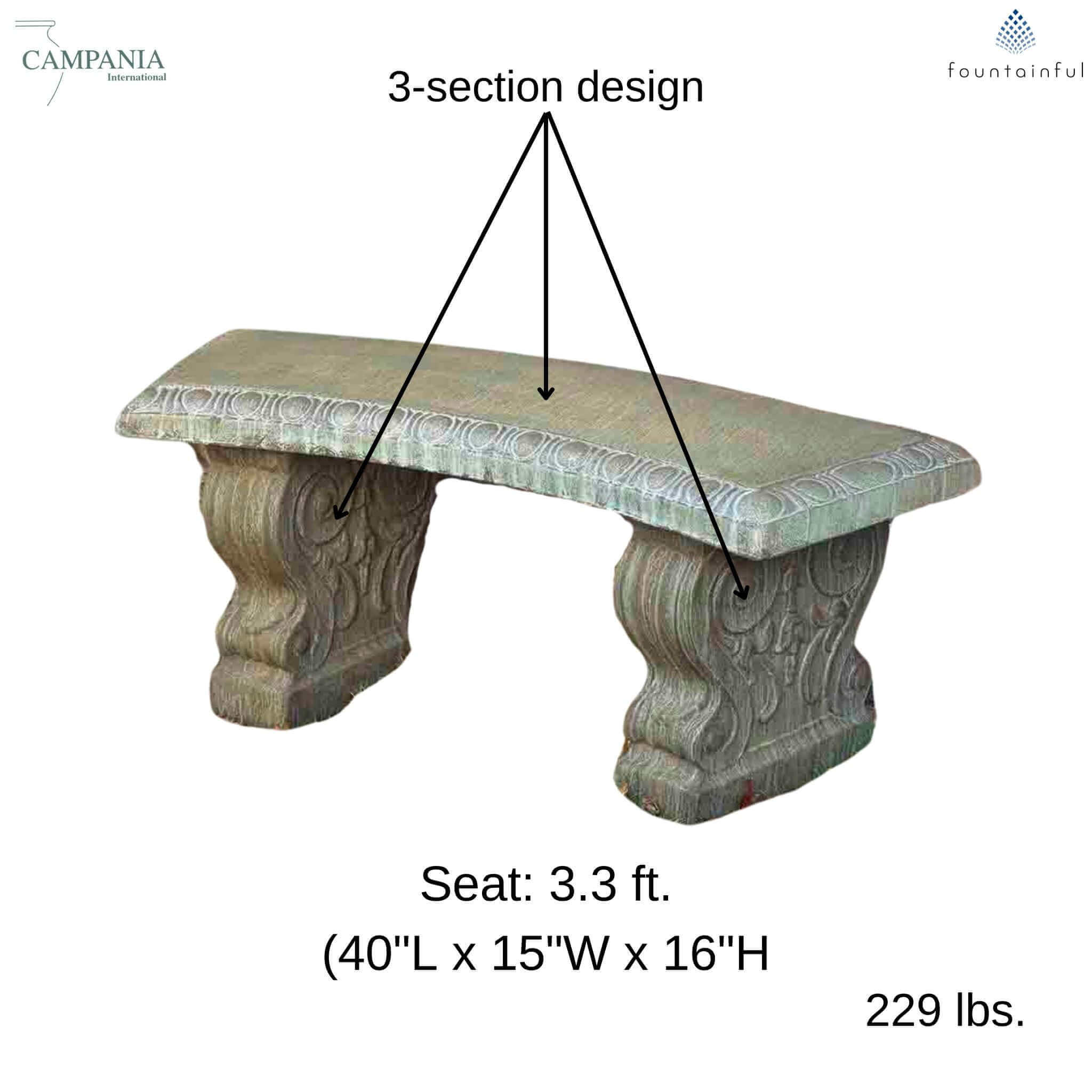 Traditional Curved Concrete Garden Bench - Campania #BE03