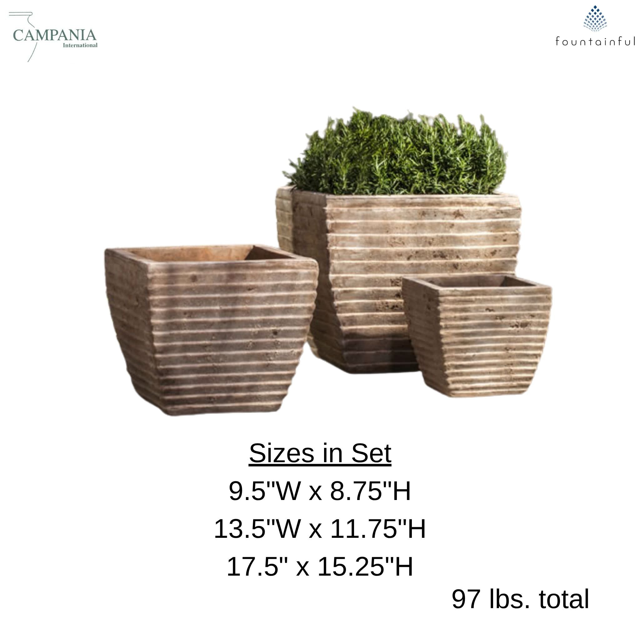Ipanema Square Set of 3 Antico Terra Cotta Planters - Campania #6810