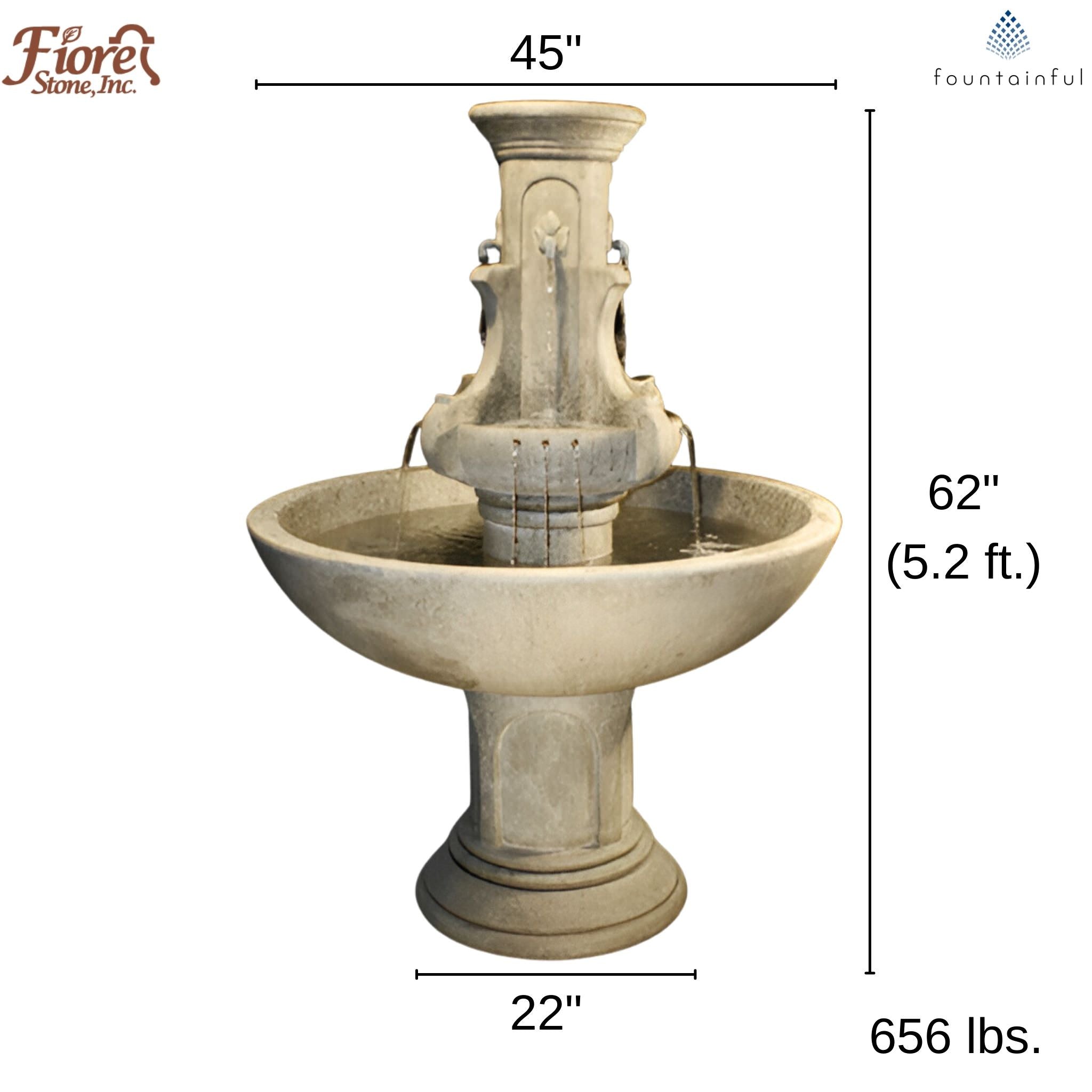 Courtyard Fleur de Lis Concrete Fountain - Fiore #LG156