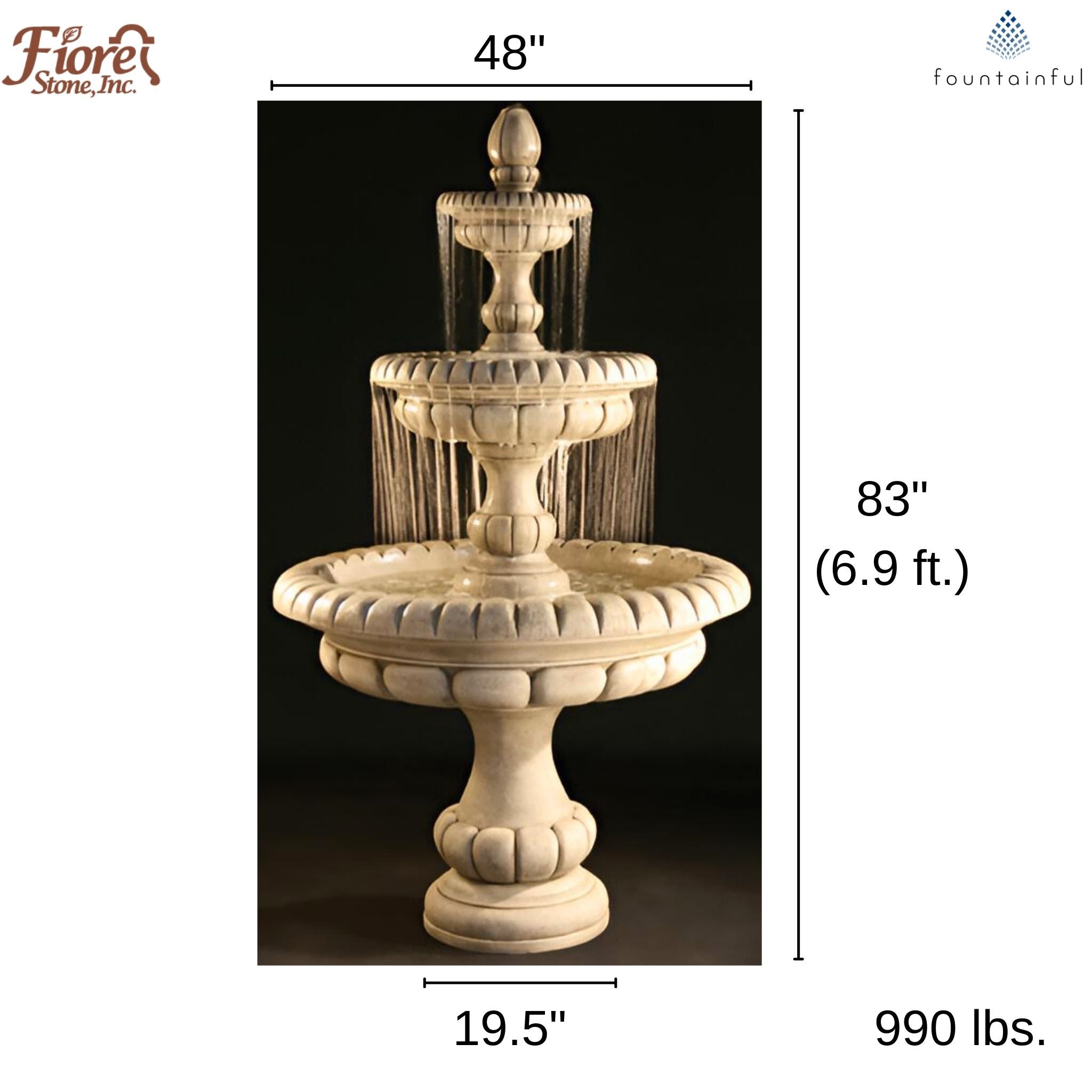 Pioggia 3-Tier Concrete Fountain - Fiore #LG163F