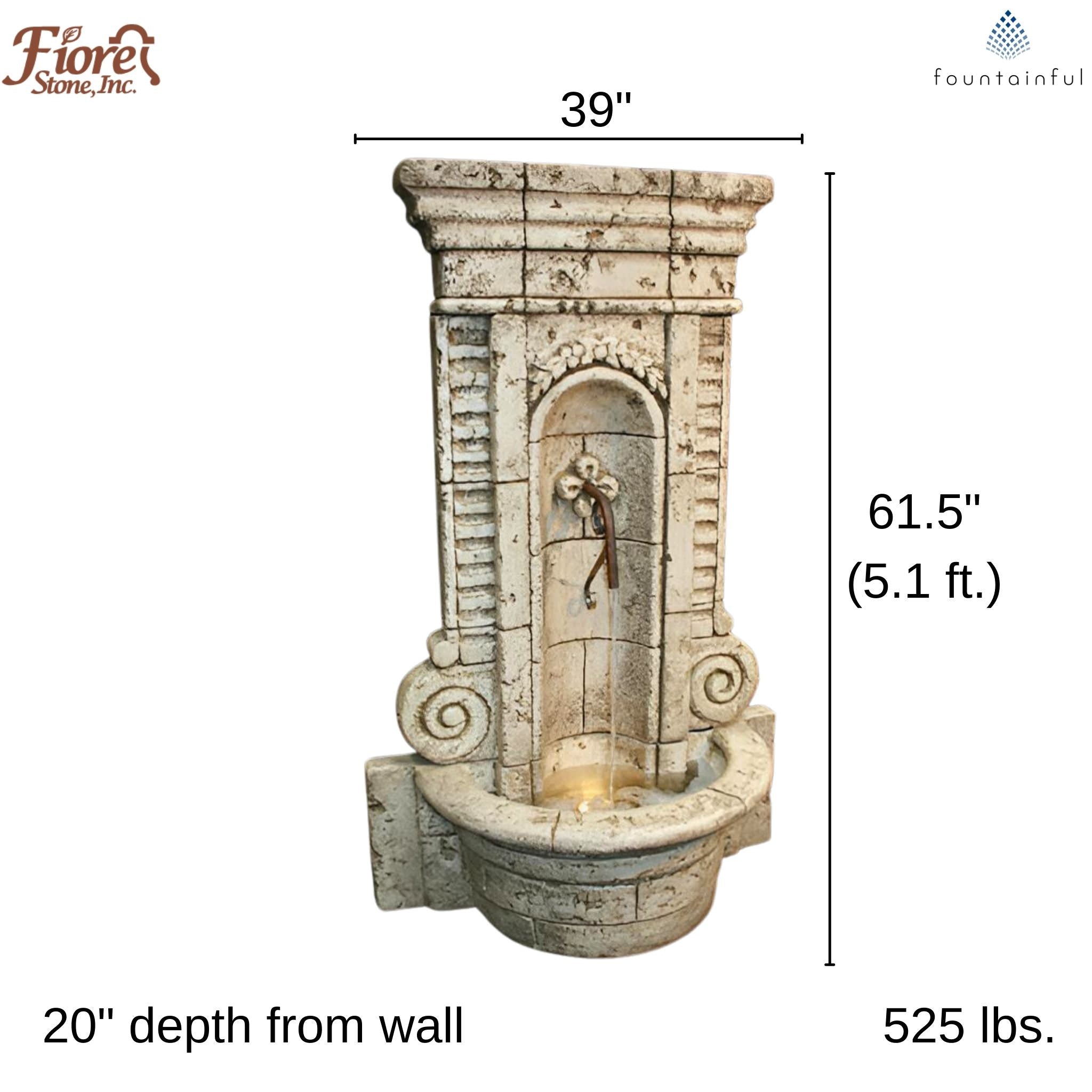 Champagne Concrete Wall Fountain - Fiore #205