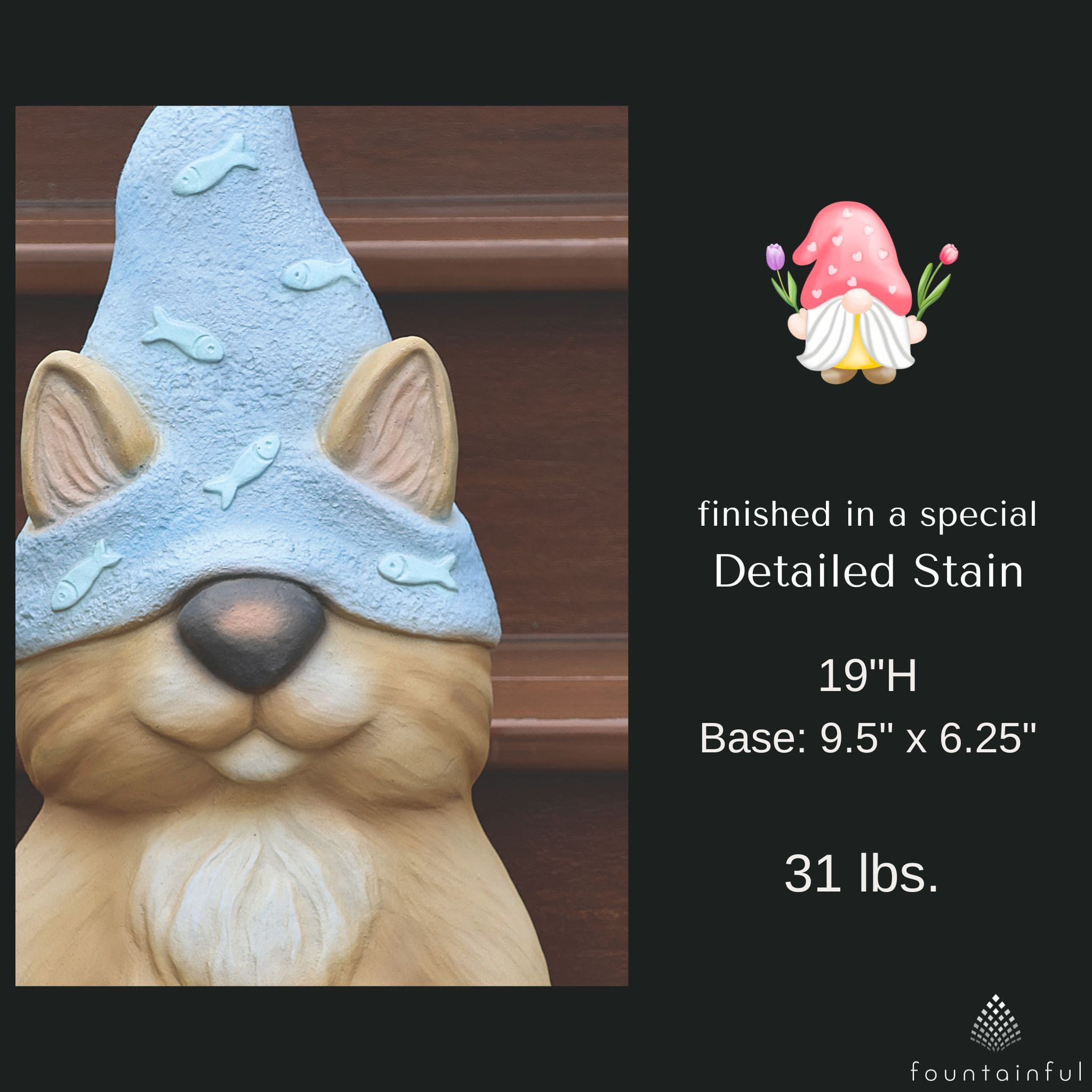 Cat Garden Gnome Concrete Statue - Massarellis #7614