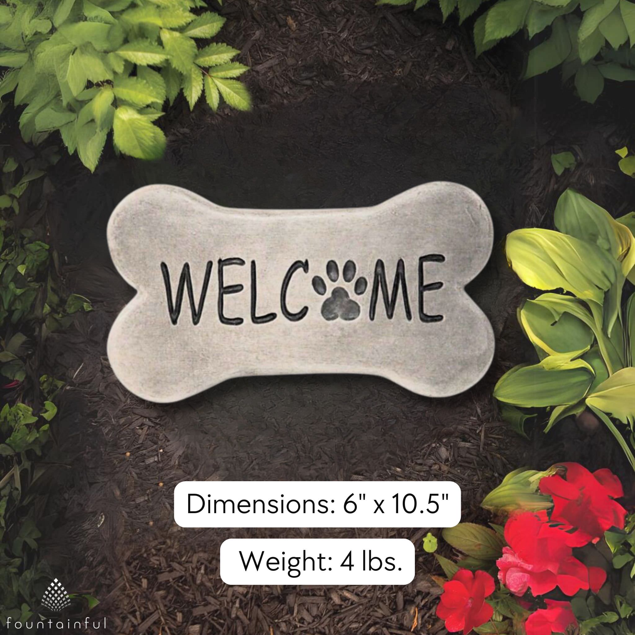 Welcome Dog Bone Concrete Garden Greeting Stone - Massarellis #1715