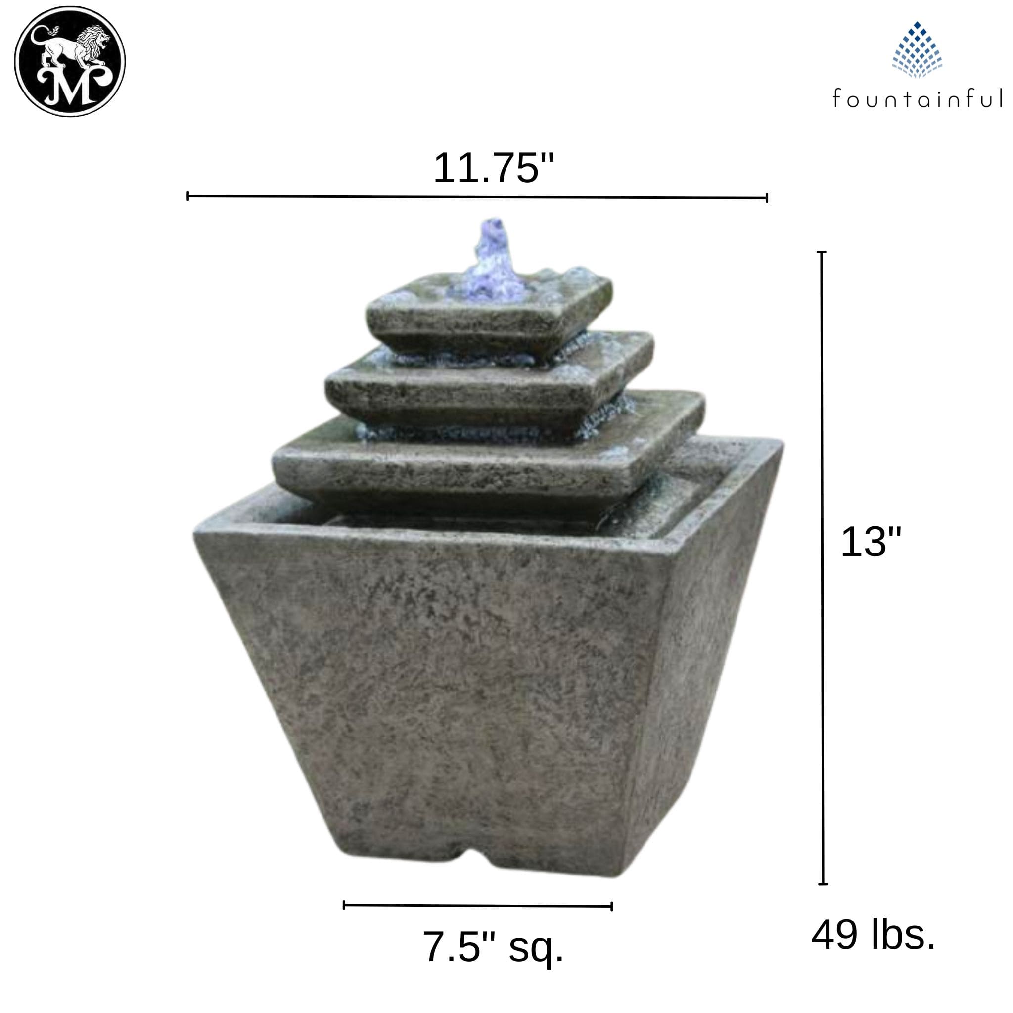 Squared 3-Tier Concrete Tabletop Fountain - Massarellis #3839