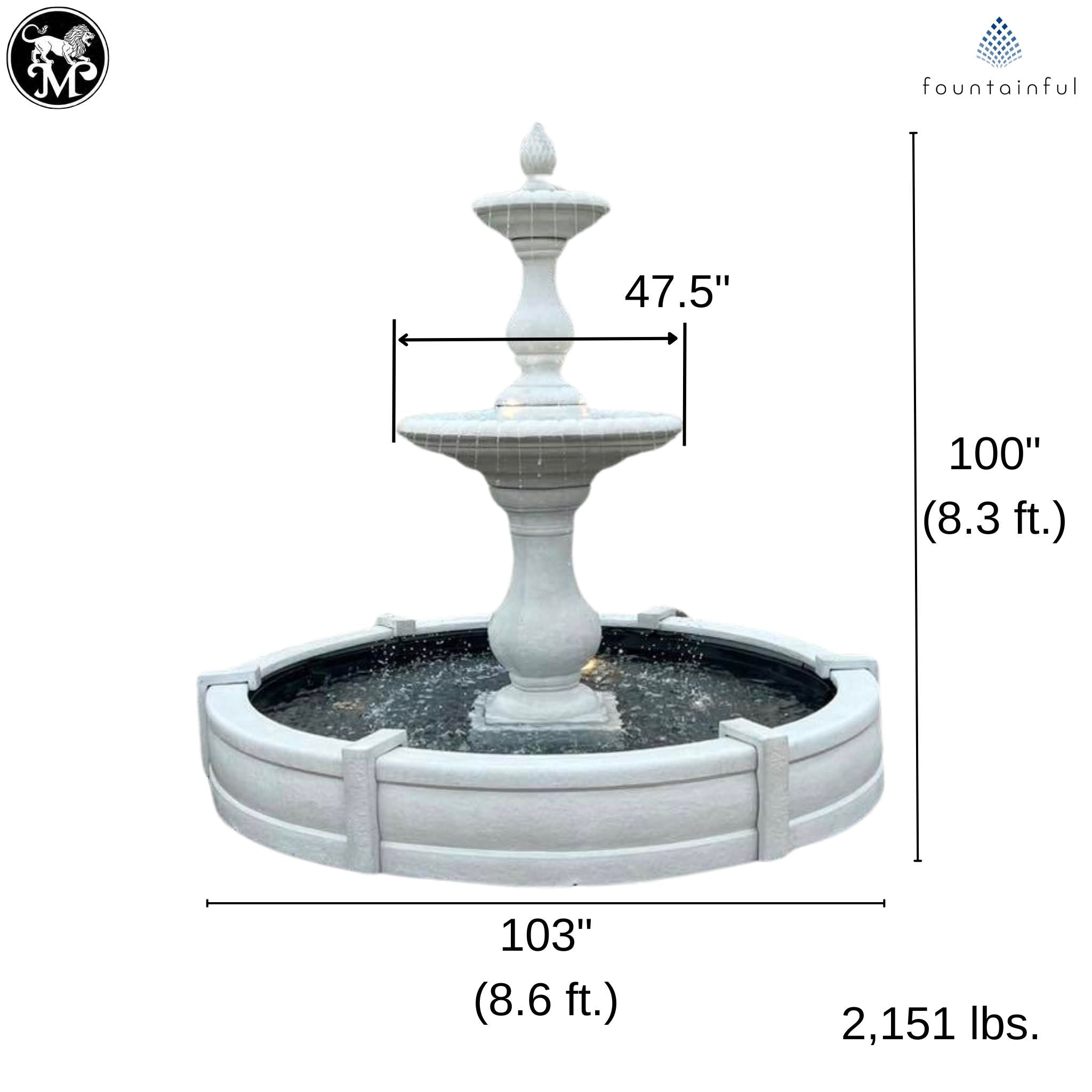 Hampton 2-Tier Concrete Fountain w/Pool - Massarellis #3785