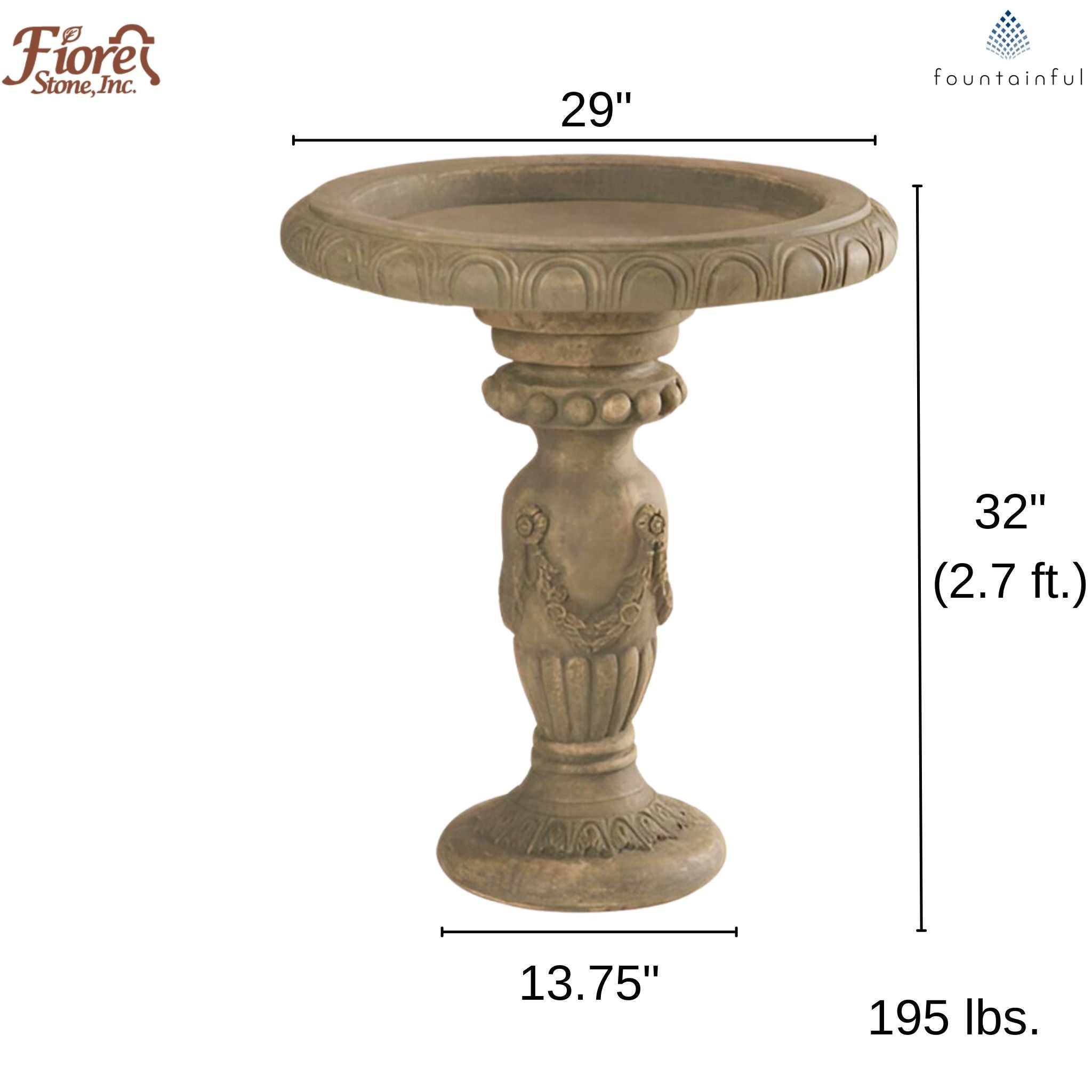 Formal Concrete Bird Bath - Fiore #417