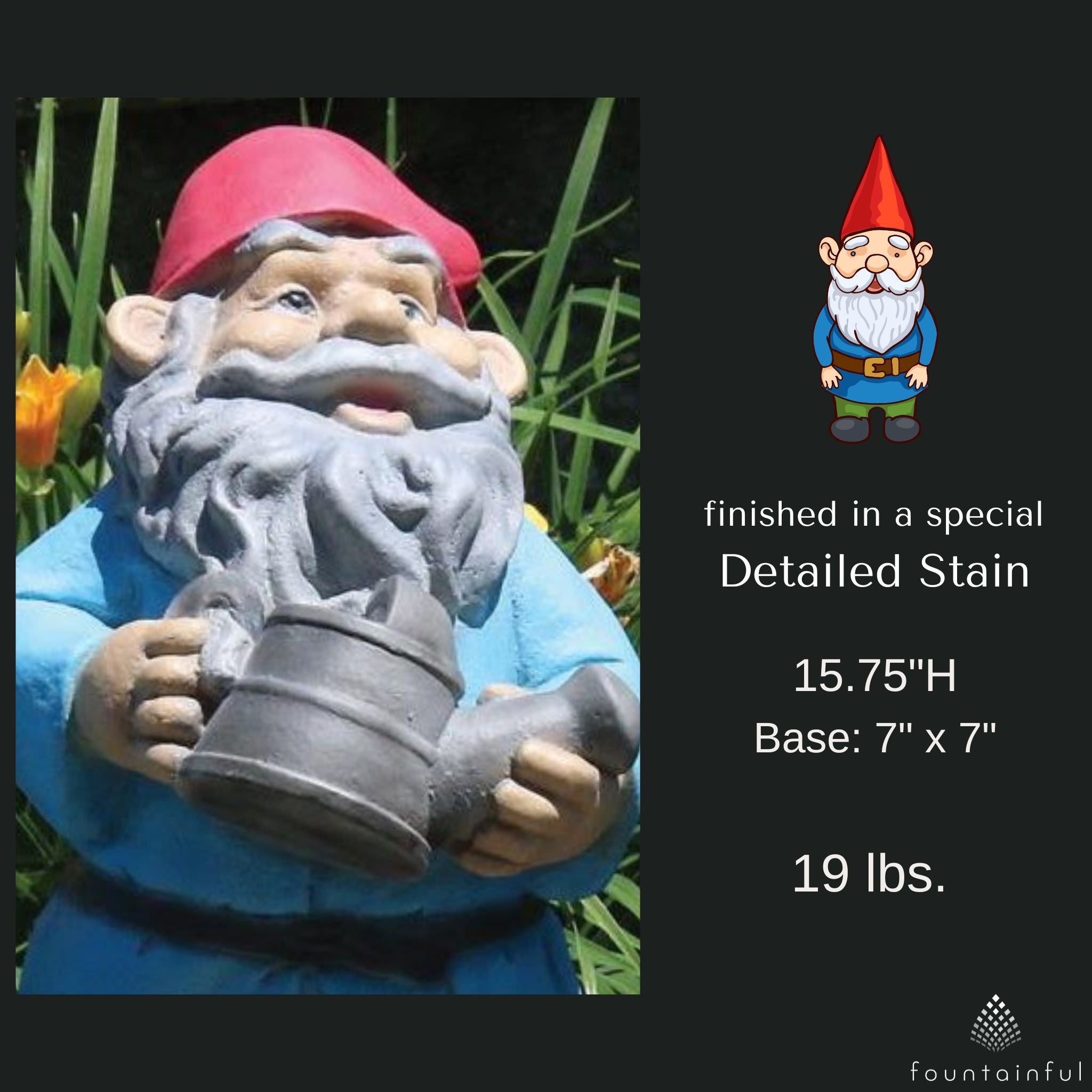 Lazy Daze Watering Can Gnome Concrete Statue - Massarellis #2386