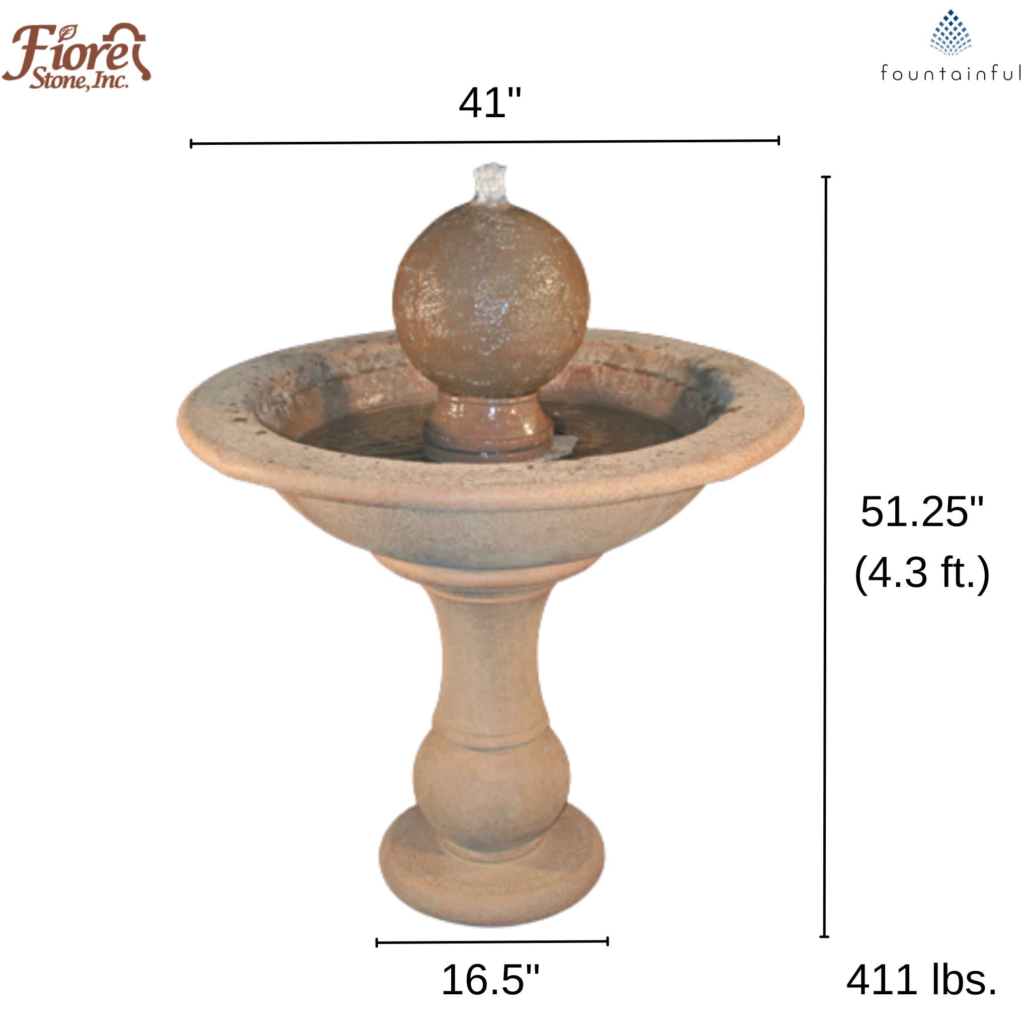 Tall Garden Sphere Concrete Bubbler Fountain - Fiore #214