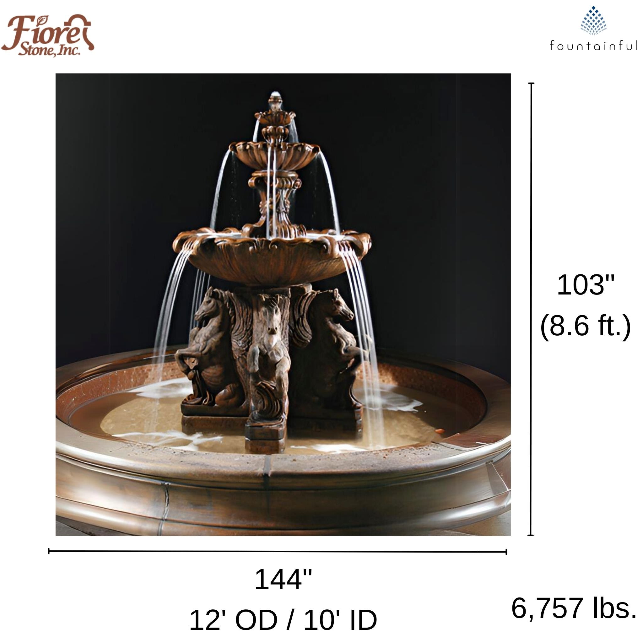 Cavalli 2-Tier Fountain with 12-foot Bracci Basin - Fiore #2136