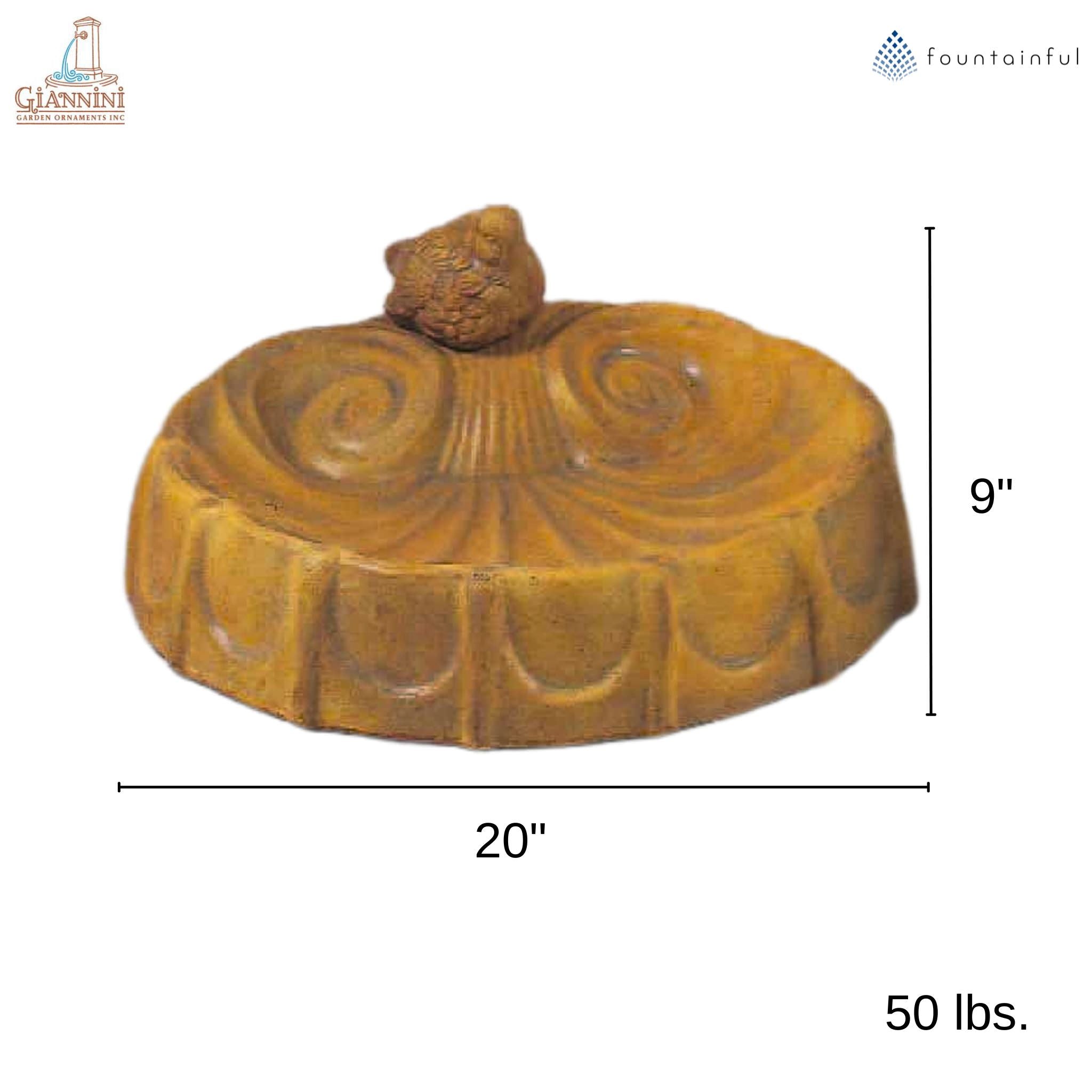 Shell with Bird Concrete Bird Bath - Giannini #401