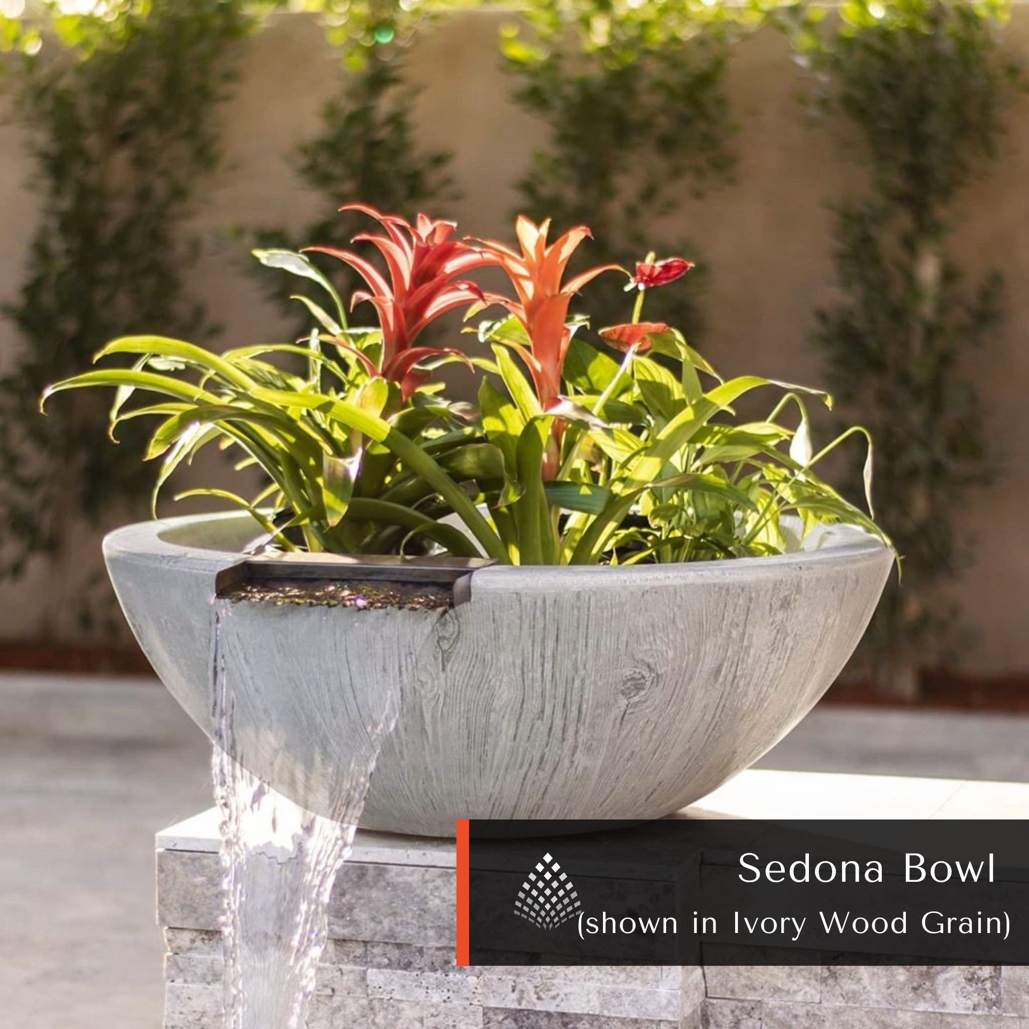 "Sedona" Wood Grain Concrete Planter & Water Bowl - The Outdoor Plus