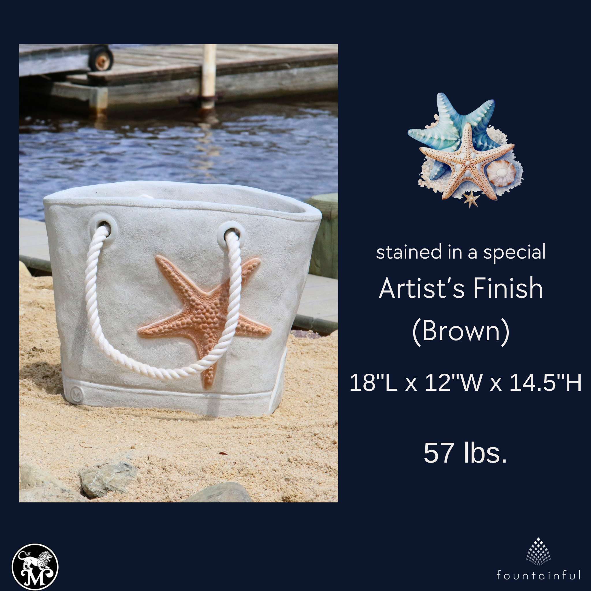 Starfish Concrete Tote Planter - Massarellis #6542
