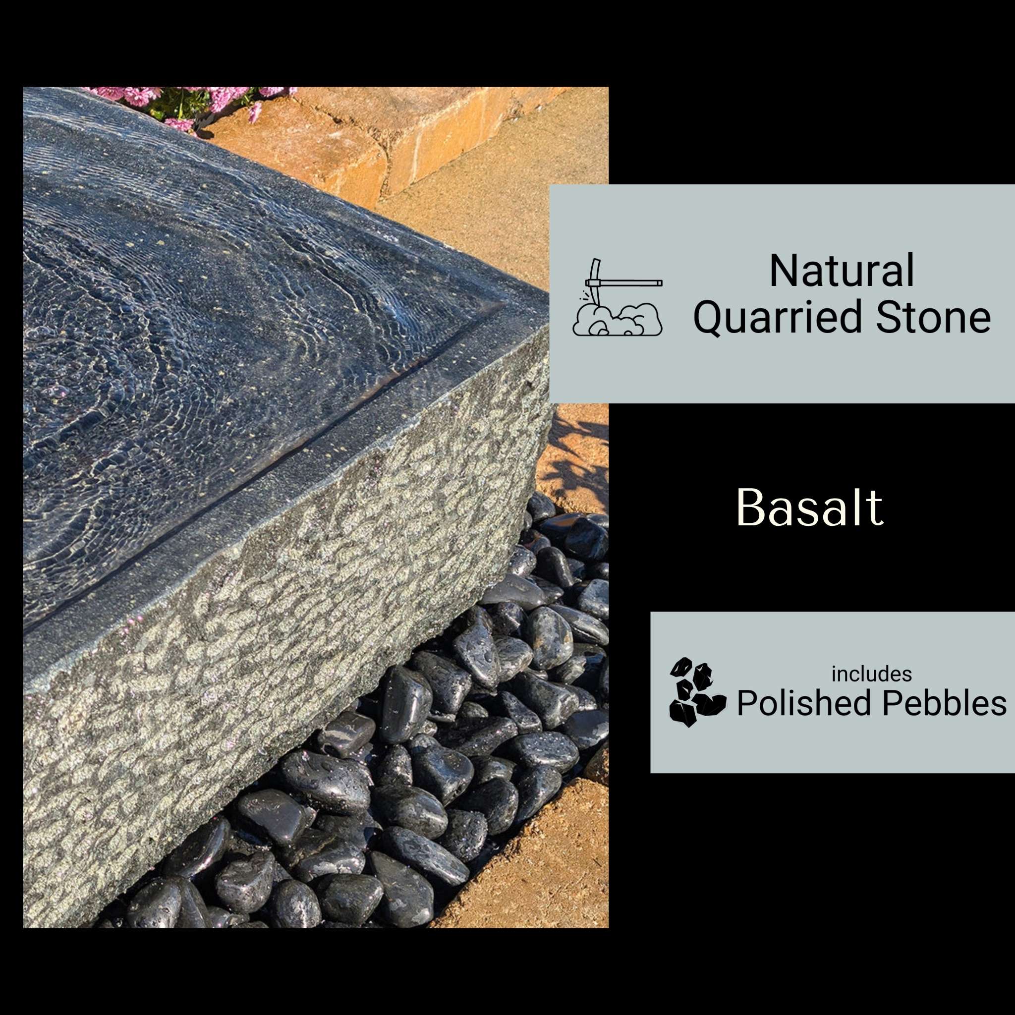Basalt Yoshida Large Square Block Fountain - Blue Thumb