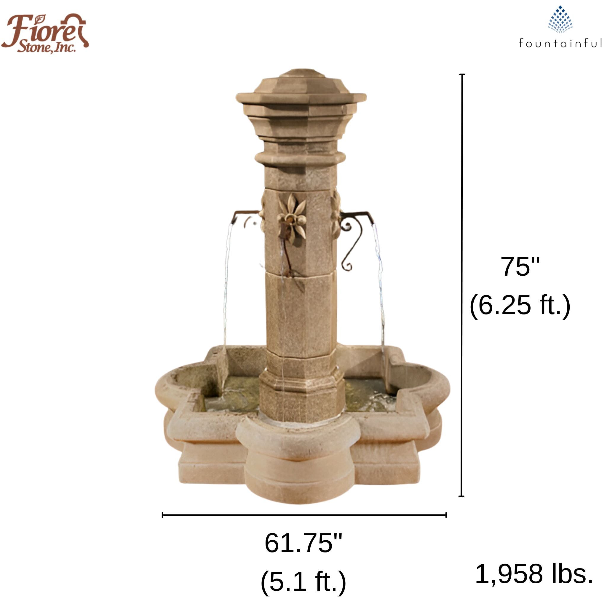 Straza Concrete Courtyard Fountain - Fiore - Thumbnail 2