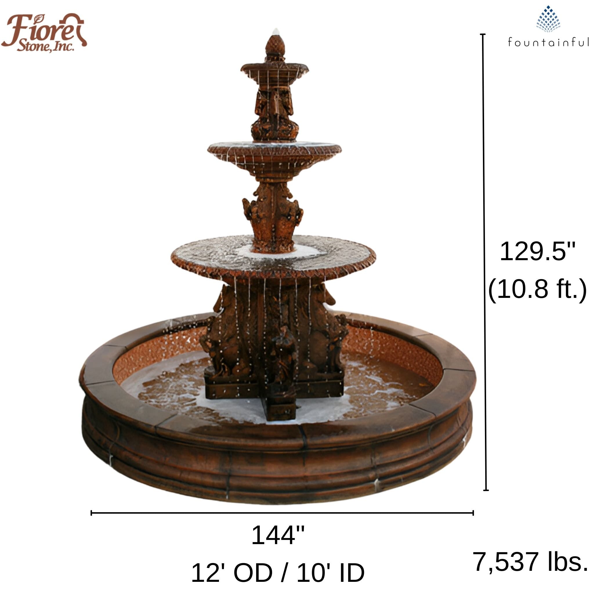 Cavalli 3-Tier Fountain with 12-foot Bracci Basin - Fiore #2133