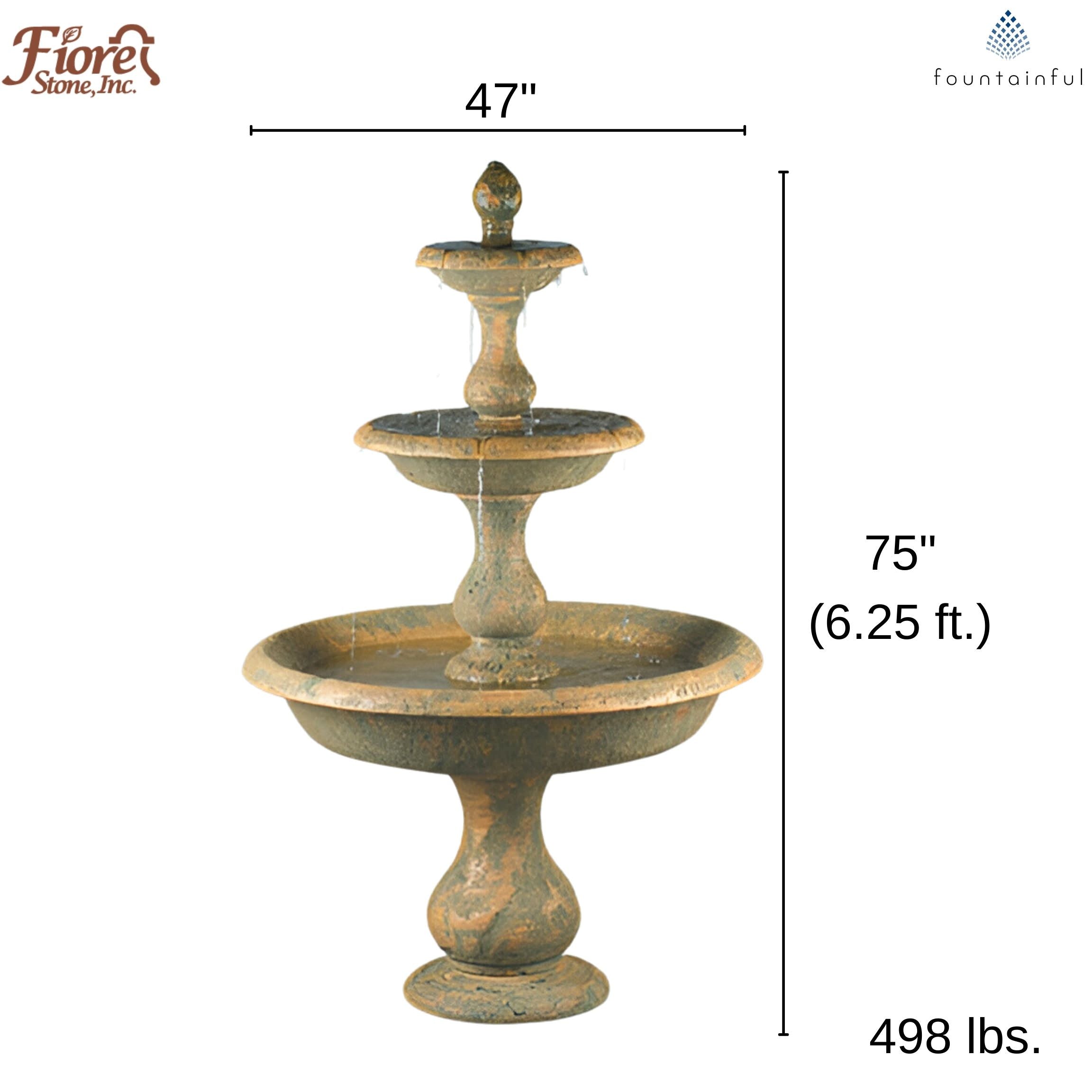 Old Toscano 3-Tier Concrete Fountain - Fiore #LG118