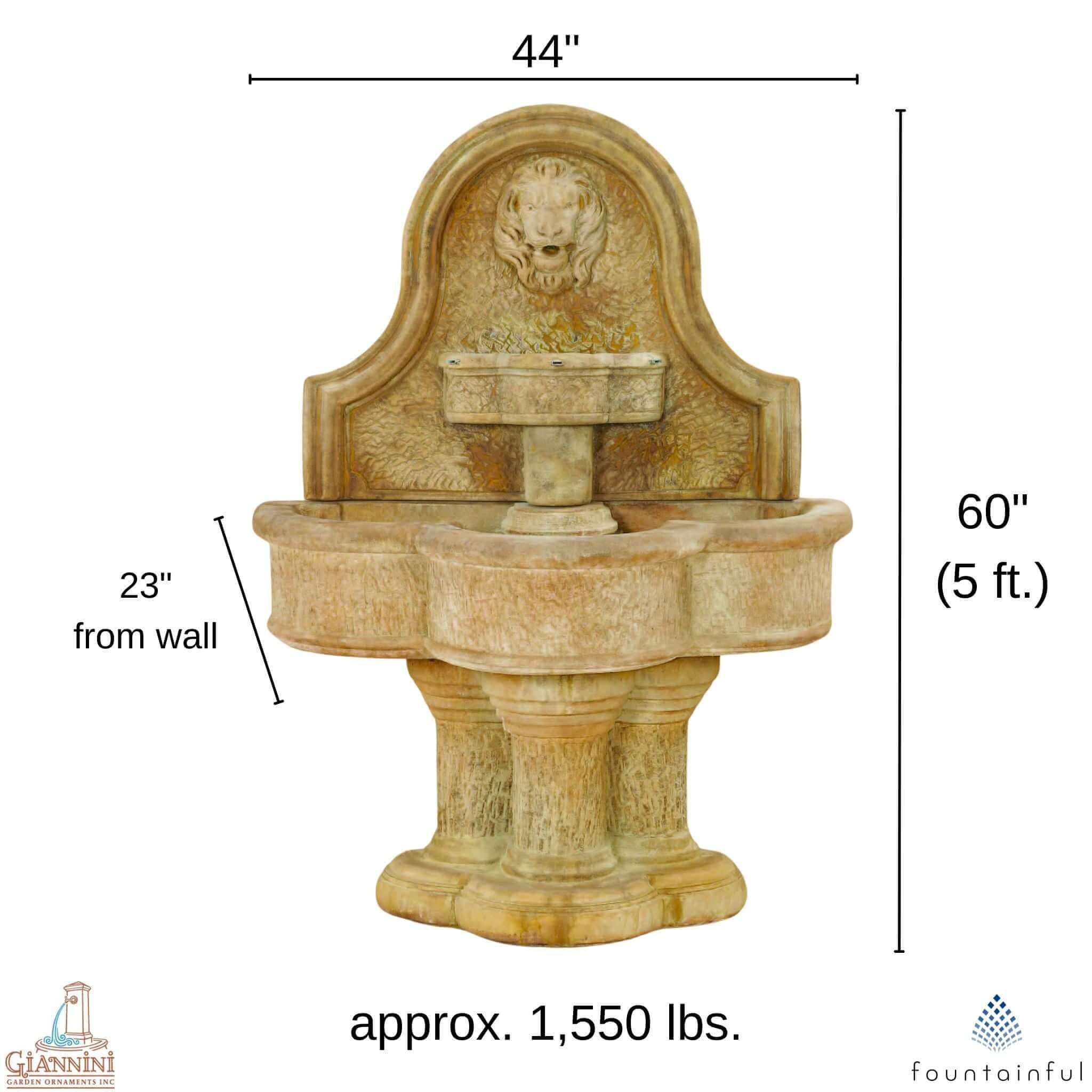 Luccan Lion Head Concrete Wall Fountain - Giannini #1139
