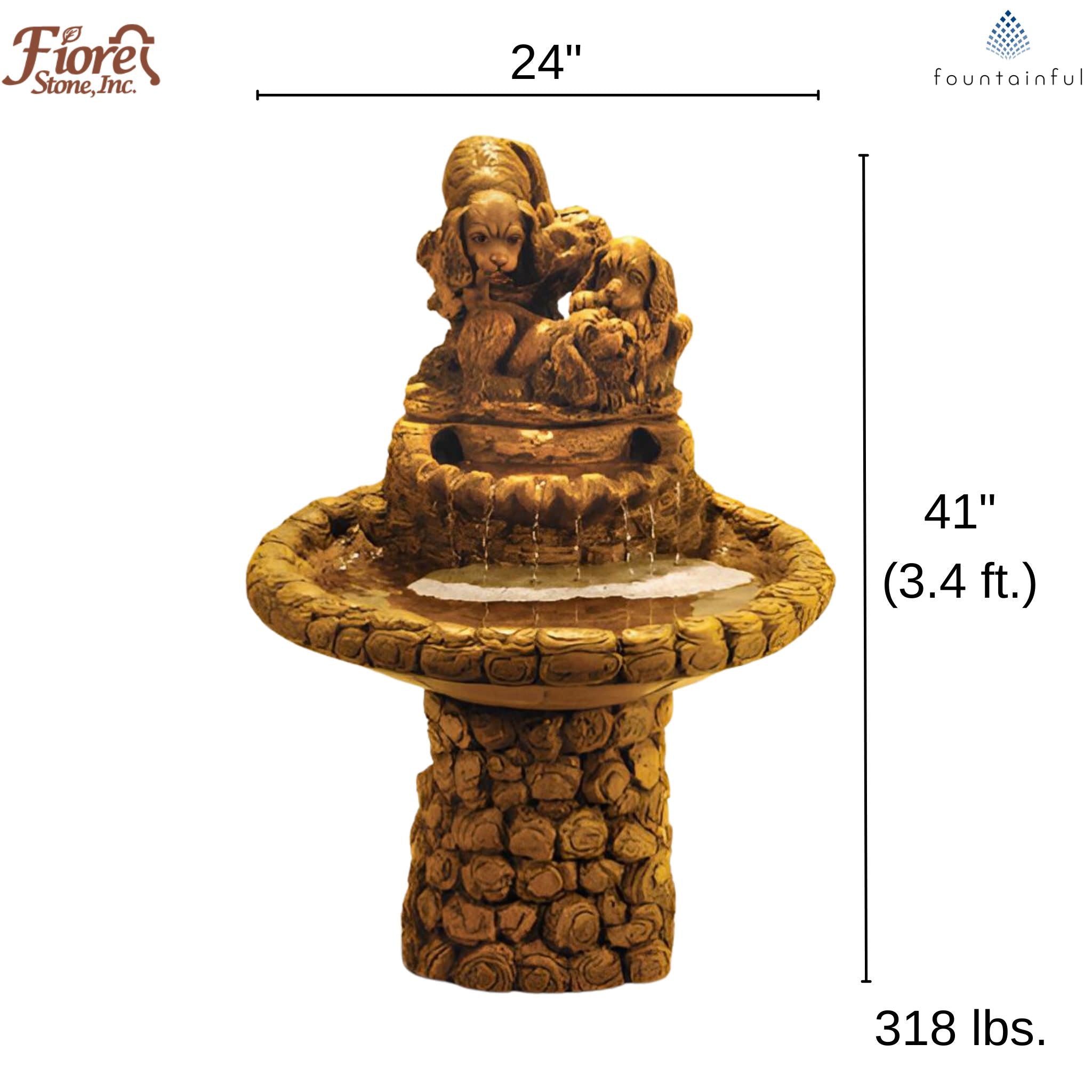 Playful Pups Concrete Fountain - Thumbnail 3
