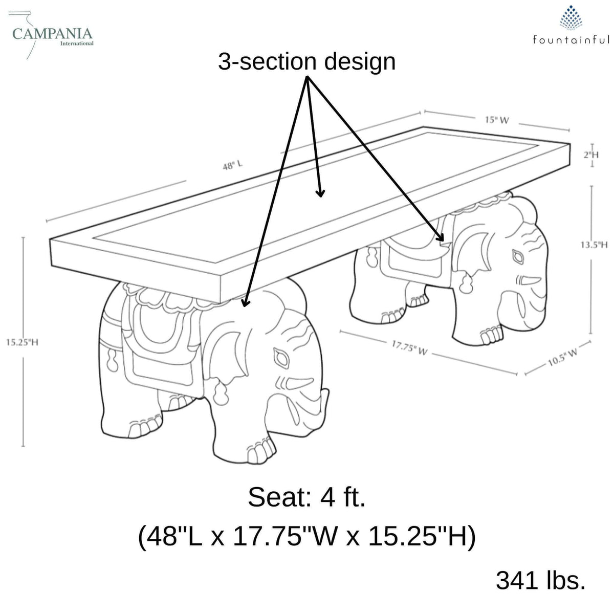 Elephant Concrete Outdoor Bench - Campania