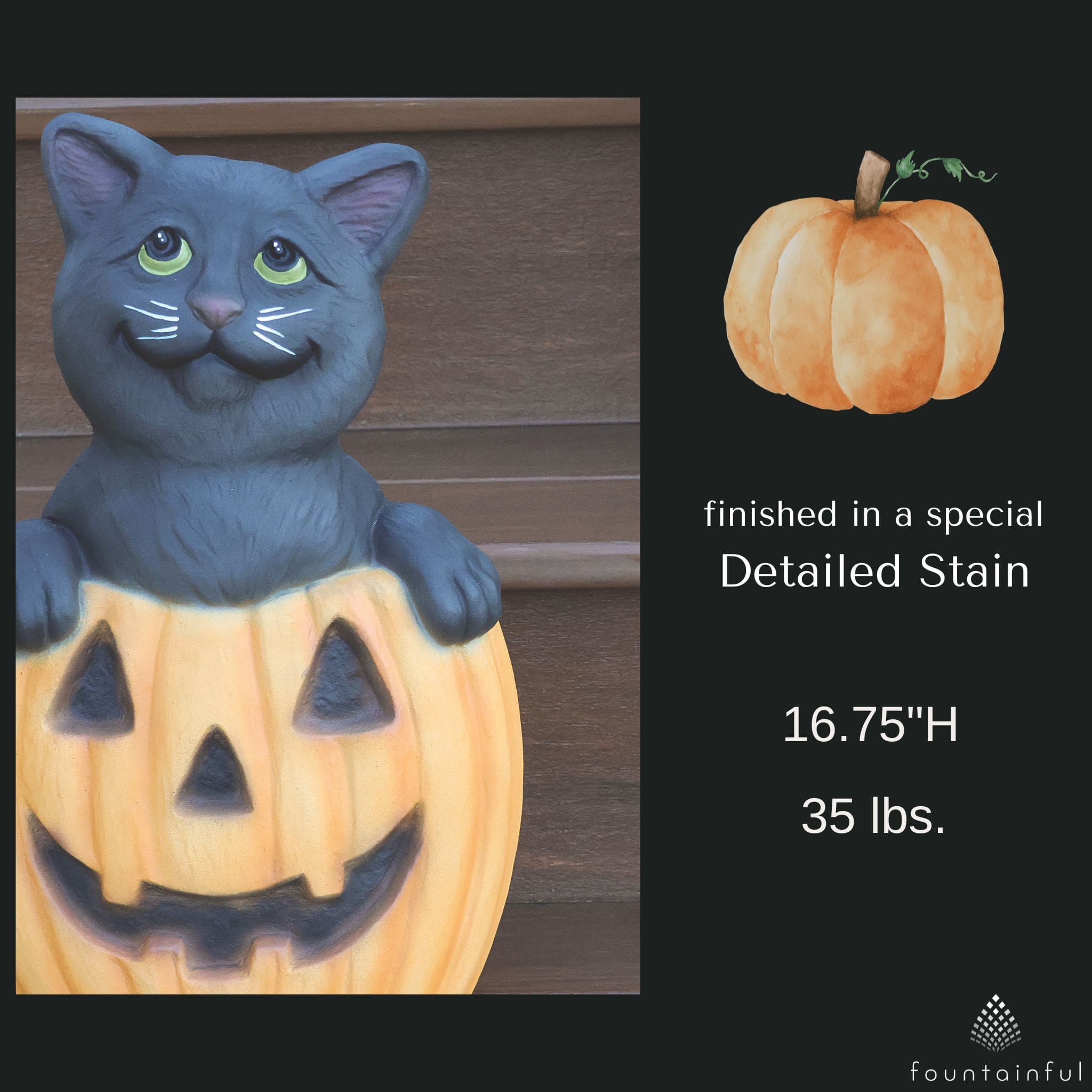 Contemporary Pumpkin & Cat Concrete Statue - Massarellis #4235
