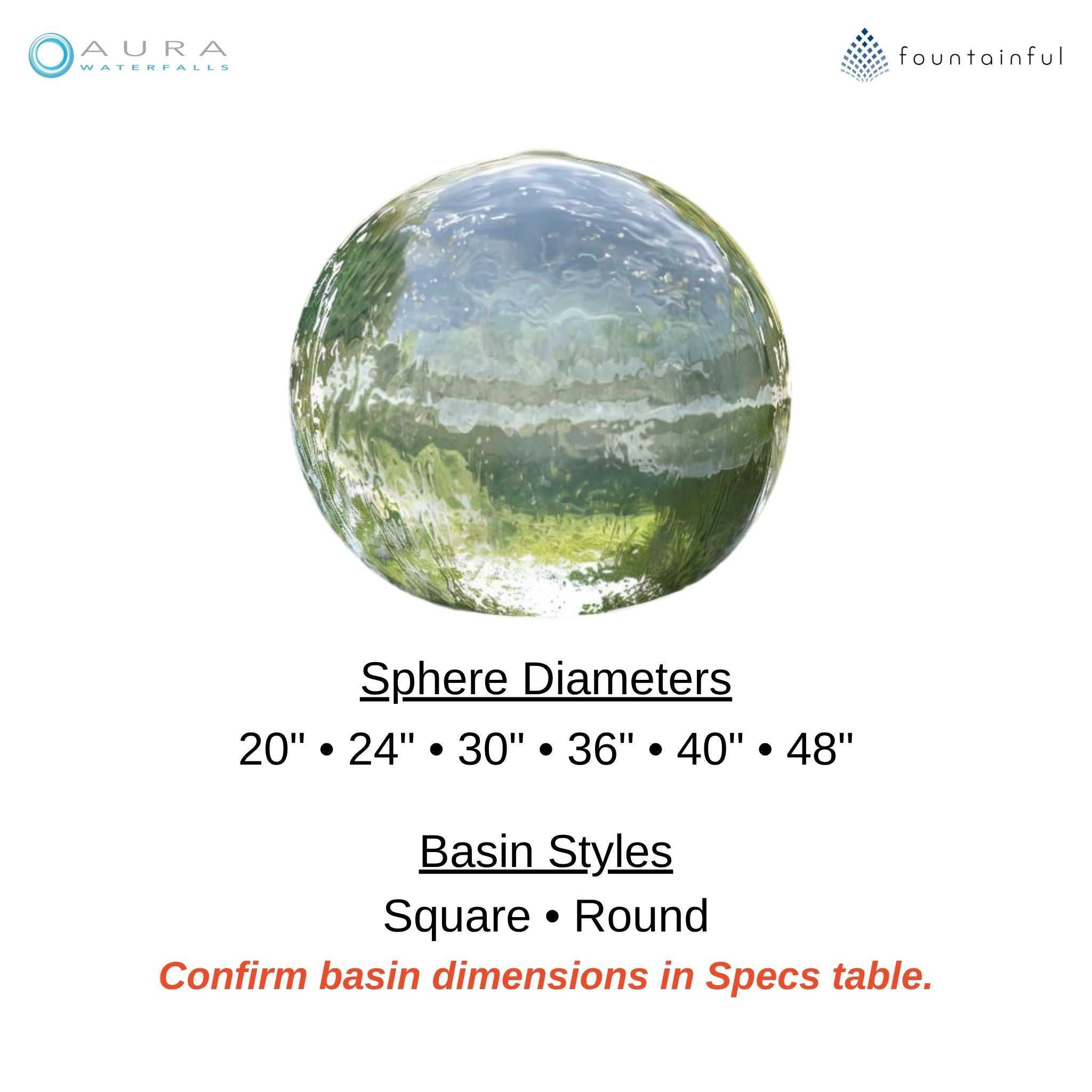 Crystal Sphere (Up to 48") Water Fountain - Aura Waterfalls