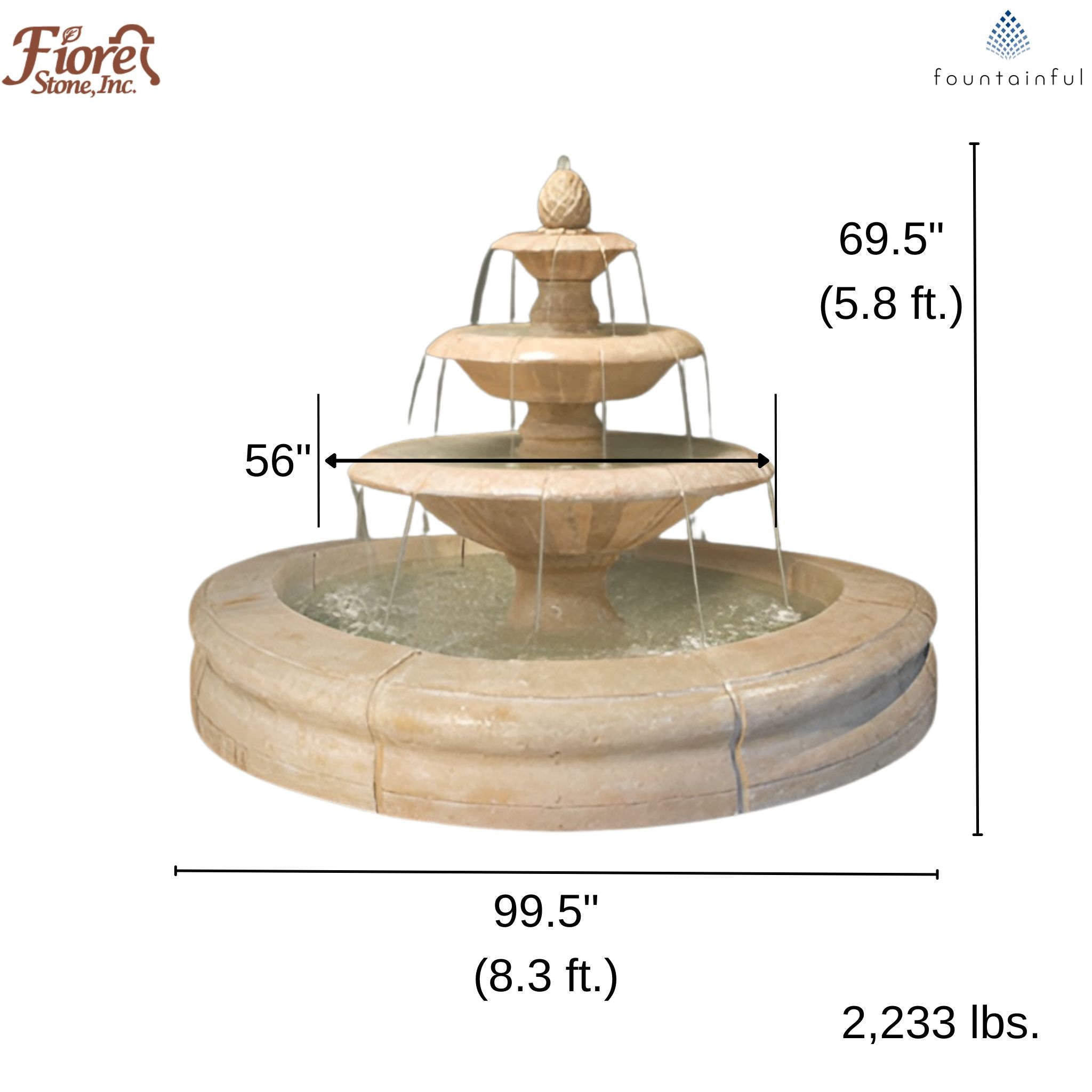 Venetian 3-Tier Concrete Pond Fountain - Fiore #2087