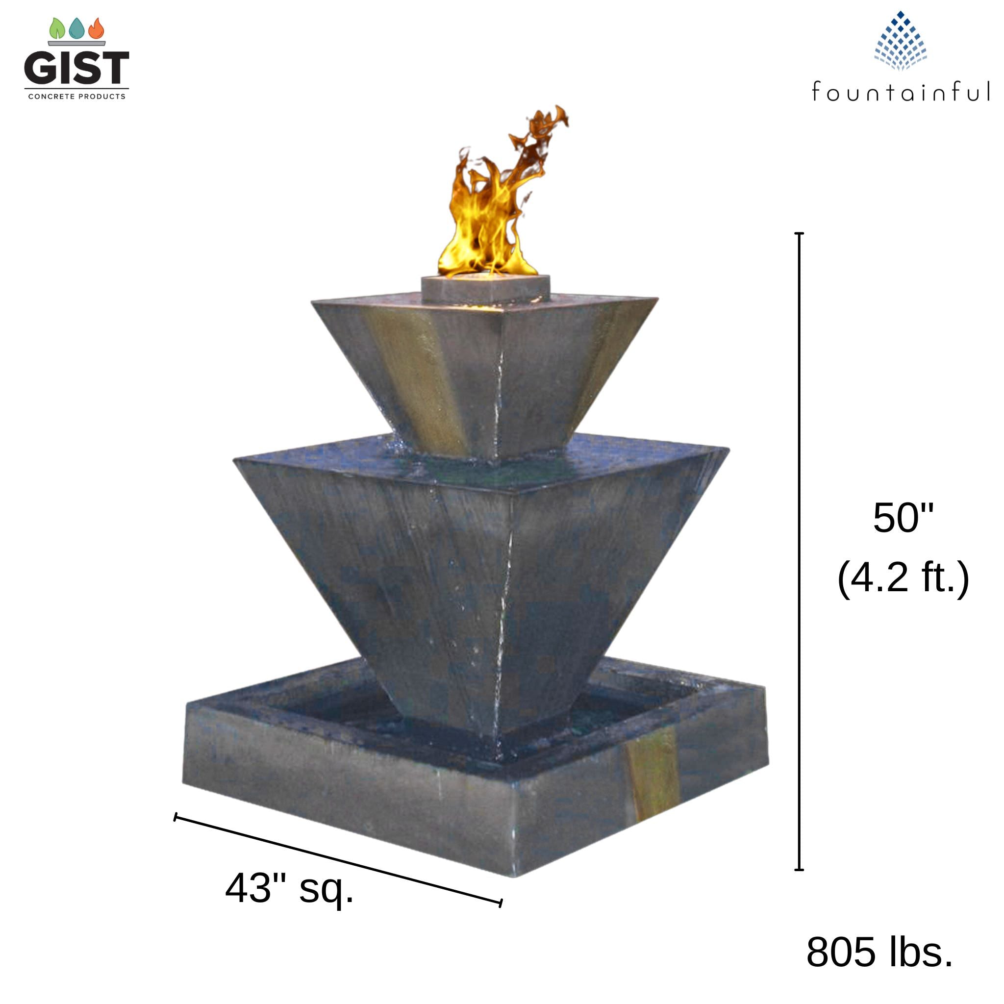 Double Oblique Concrete Fire & Water Fountain - Thumbnail 2
