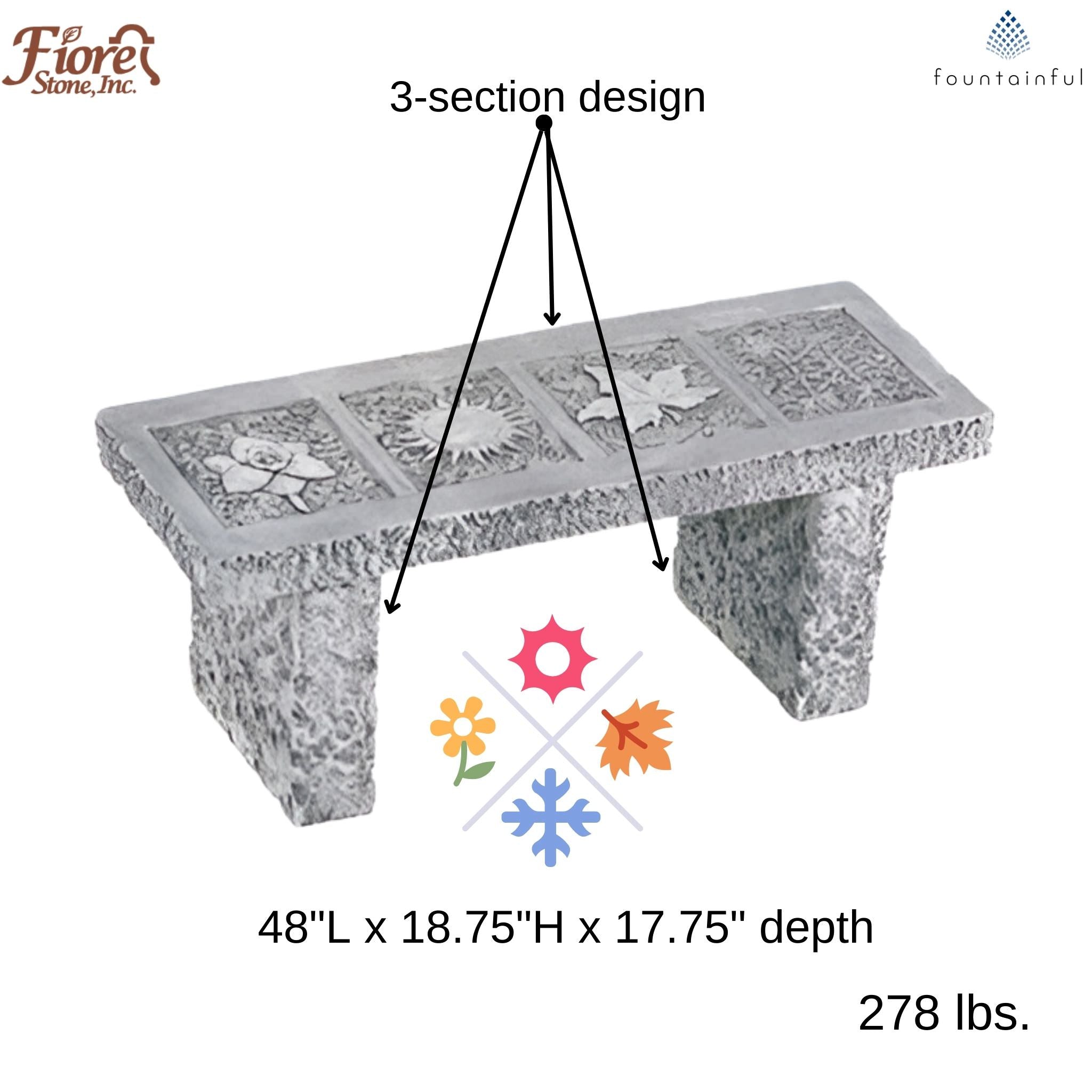 Four Seasons Concrete Garden Bench - Fiore #6010