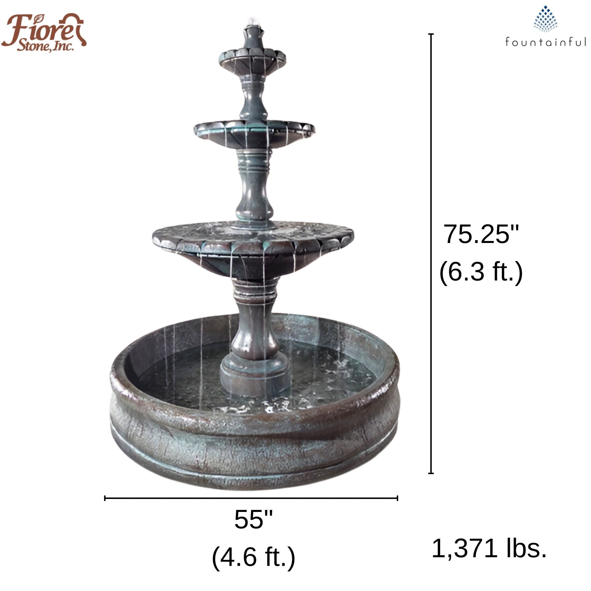 Monaco 3-Tier Concrete Fountain w/55" Basin - Fiore #LG169FB