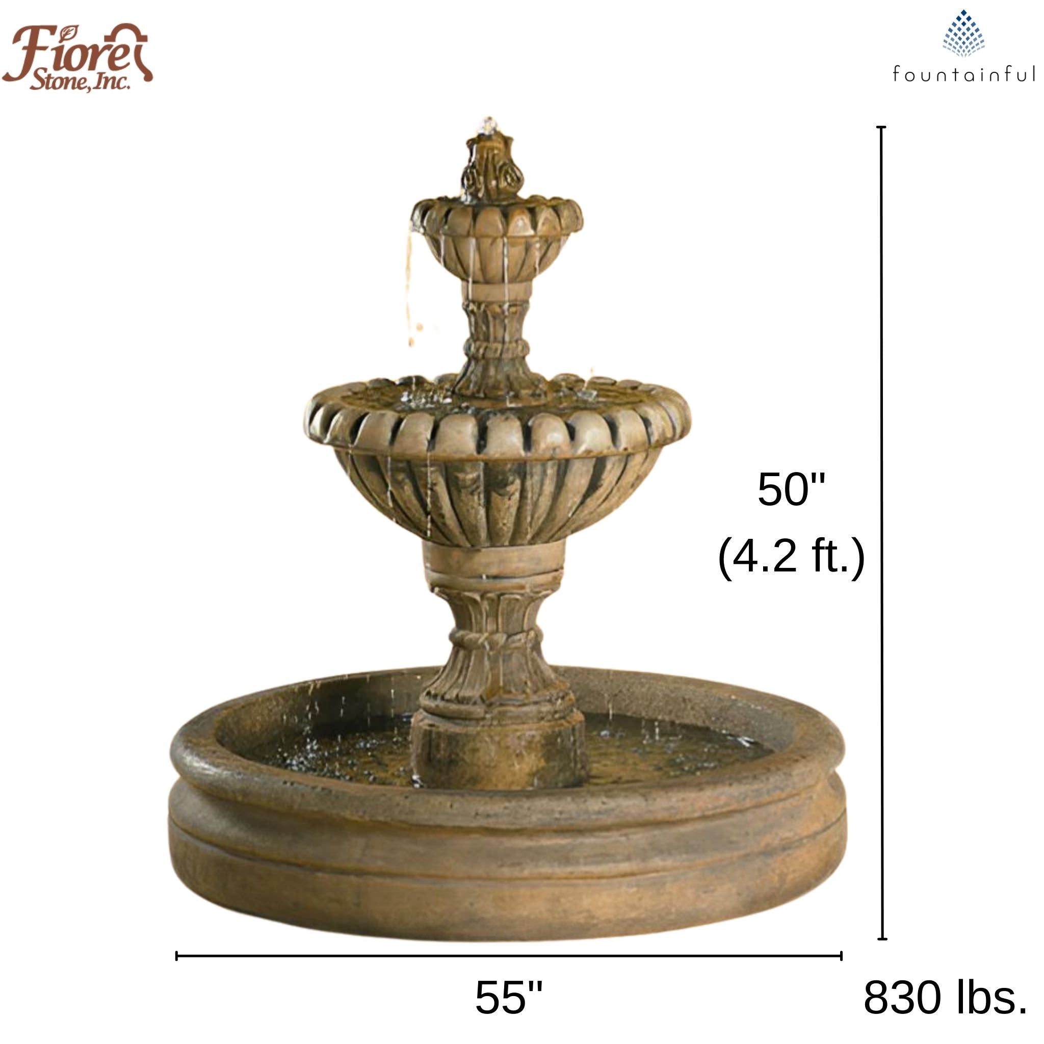 Marsala 2-Tier Concrete Fountain with Basin - Fiore #AV113F46