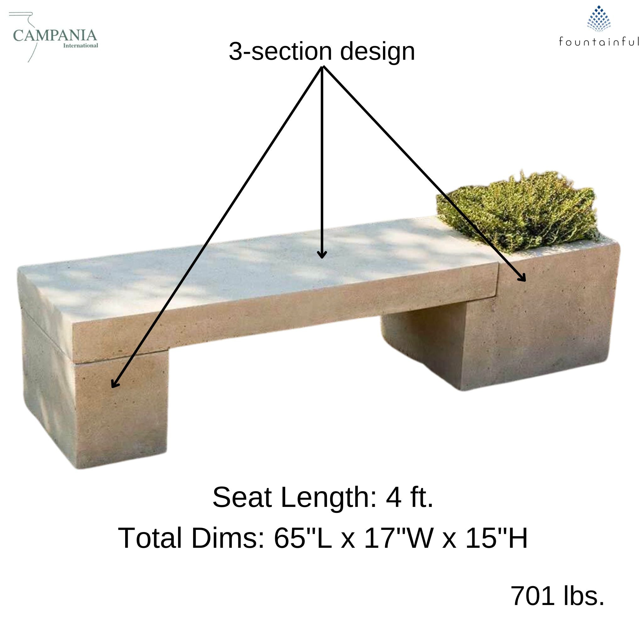 Concrete Memorial Bench with Planter - Campania #MB001