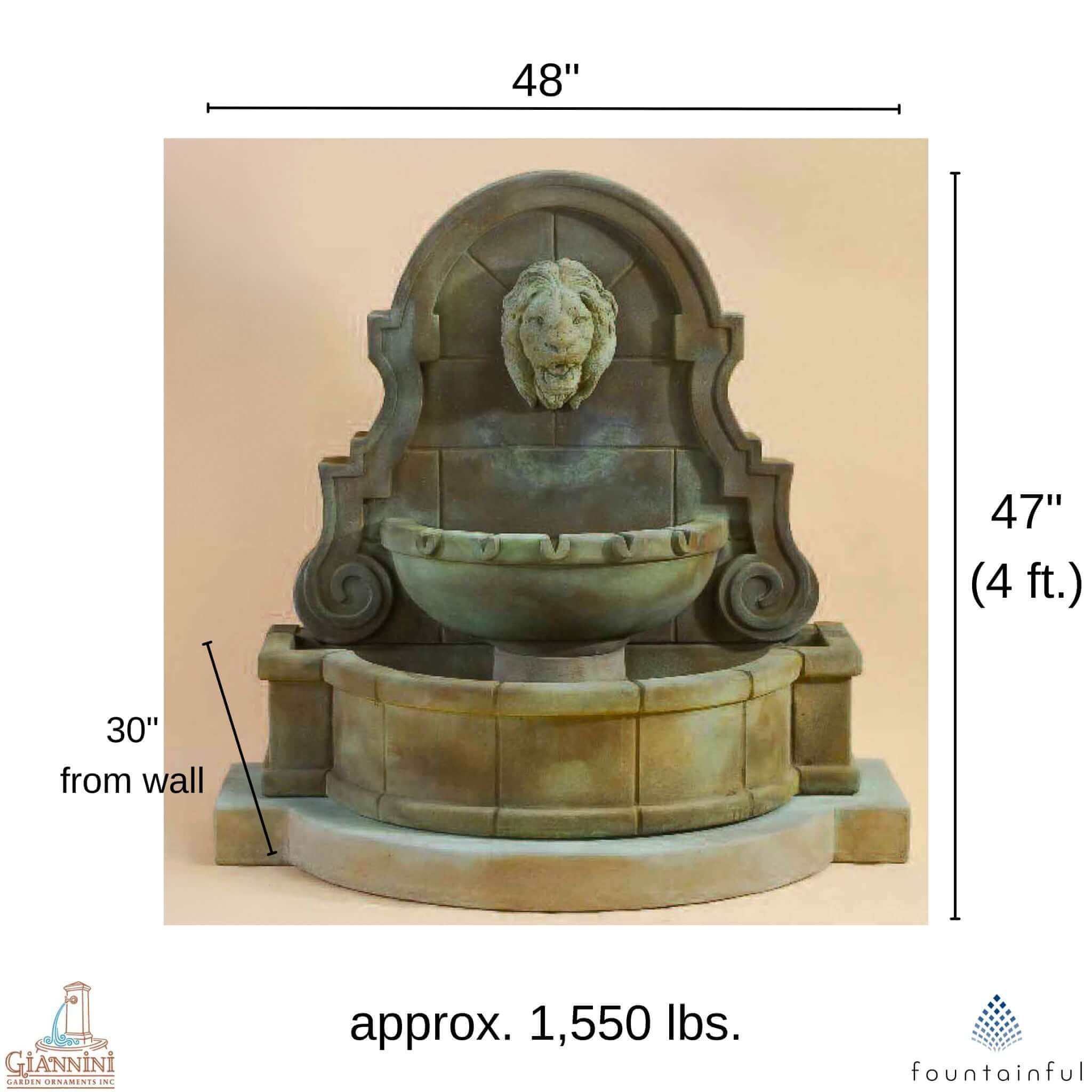 Liguria Lion Head Concrete Wall Fountain - Thumbnail 2