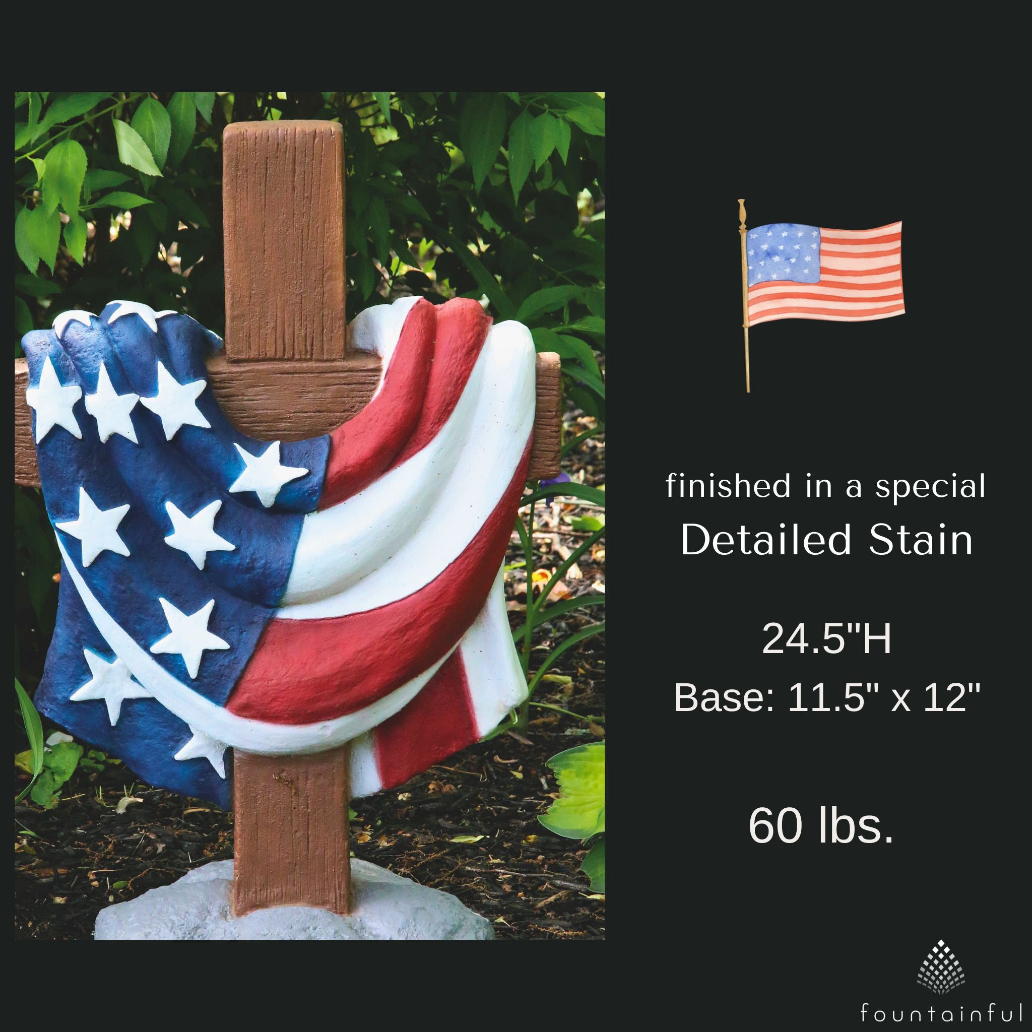 USA Memorial Cross Concrete Garden Statue - Massarellis #1367