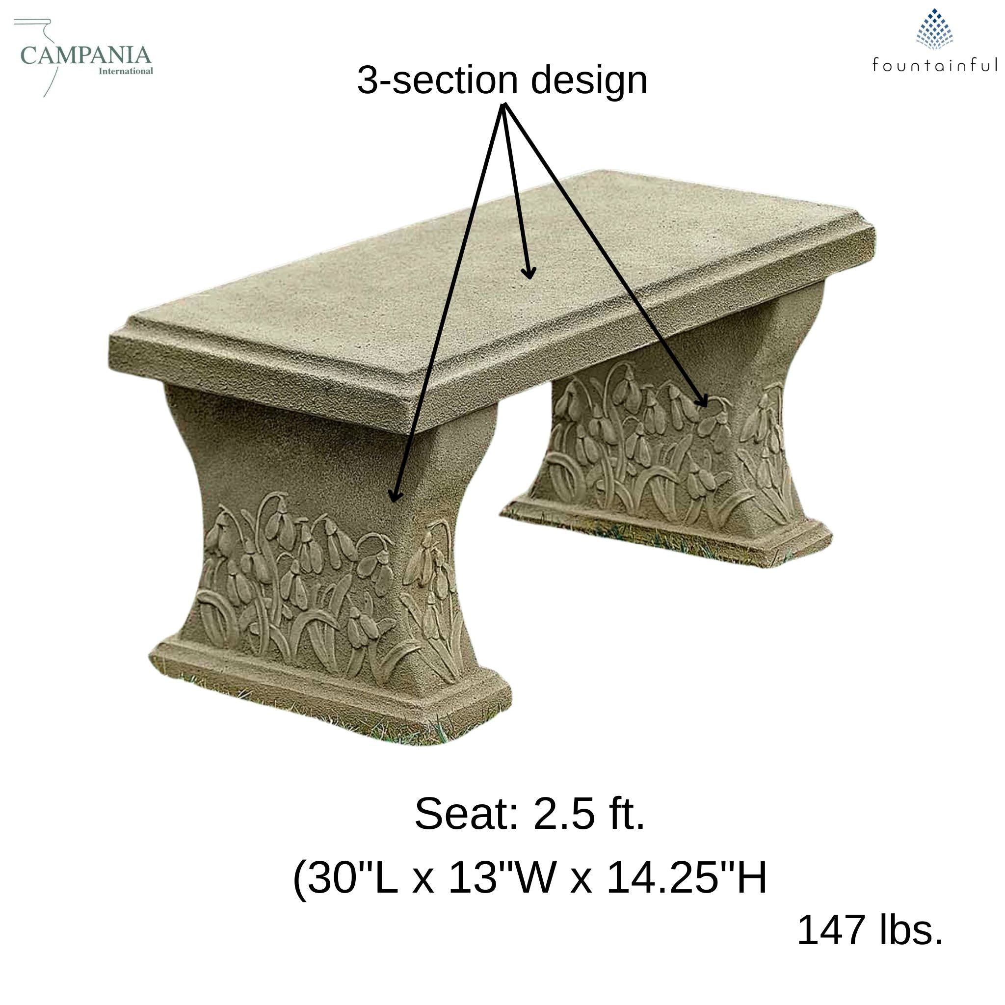 Snowdrop Concrete Garden Bench - Campania #BE26