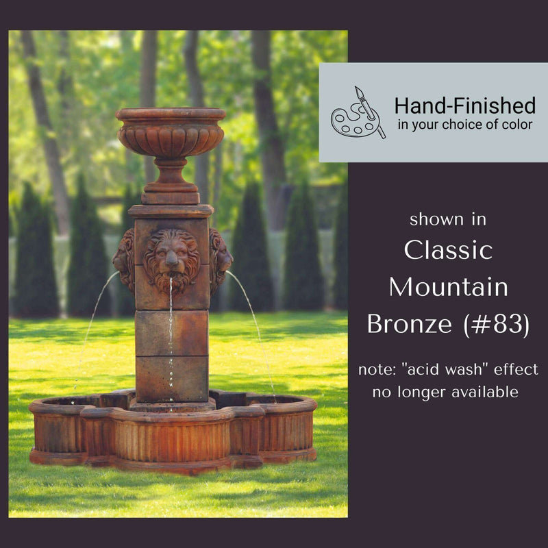 Milano Urn & Lion Concrete Fountain - Massarellis