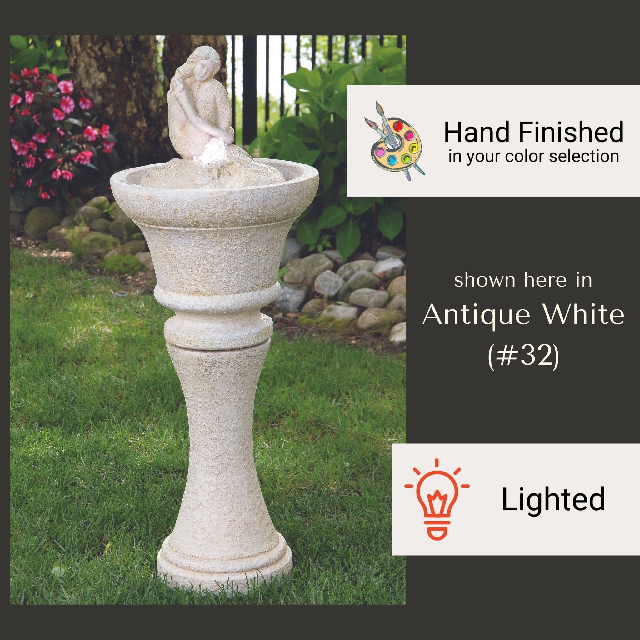 Mermaid Concrete Fountainette w/Lights - Massarellis #3942