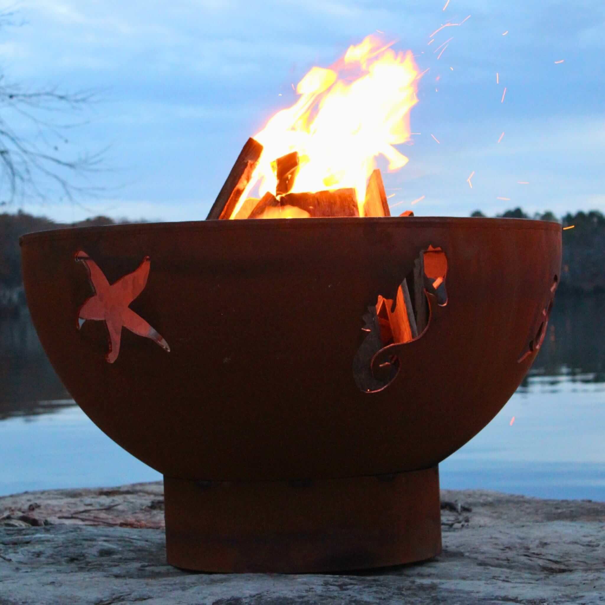 "Sea Creatures" Wood Burning Fire Pit in Steel - Fire Pit Art