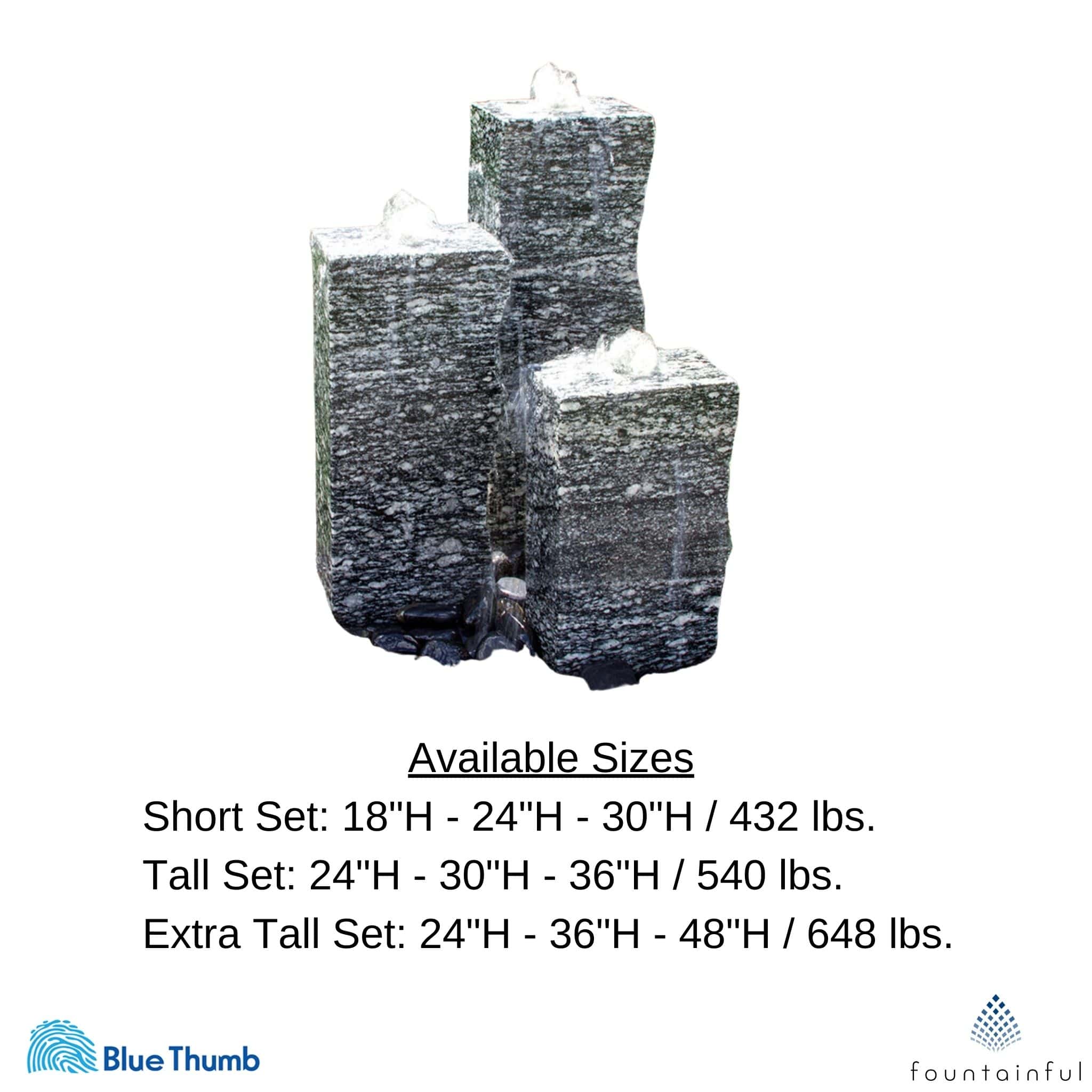 Rough Speckled Granite 3-Column Fountain - Complete Kit - Blue Thumb