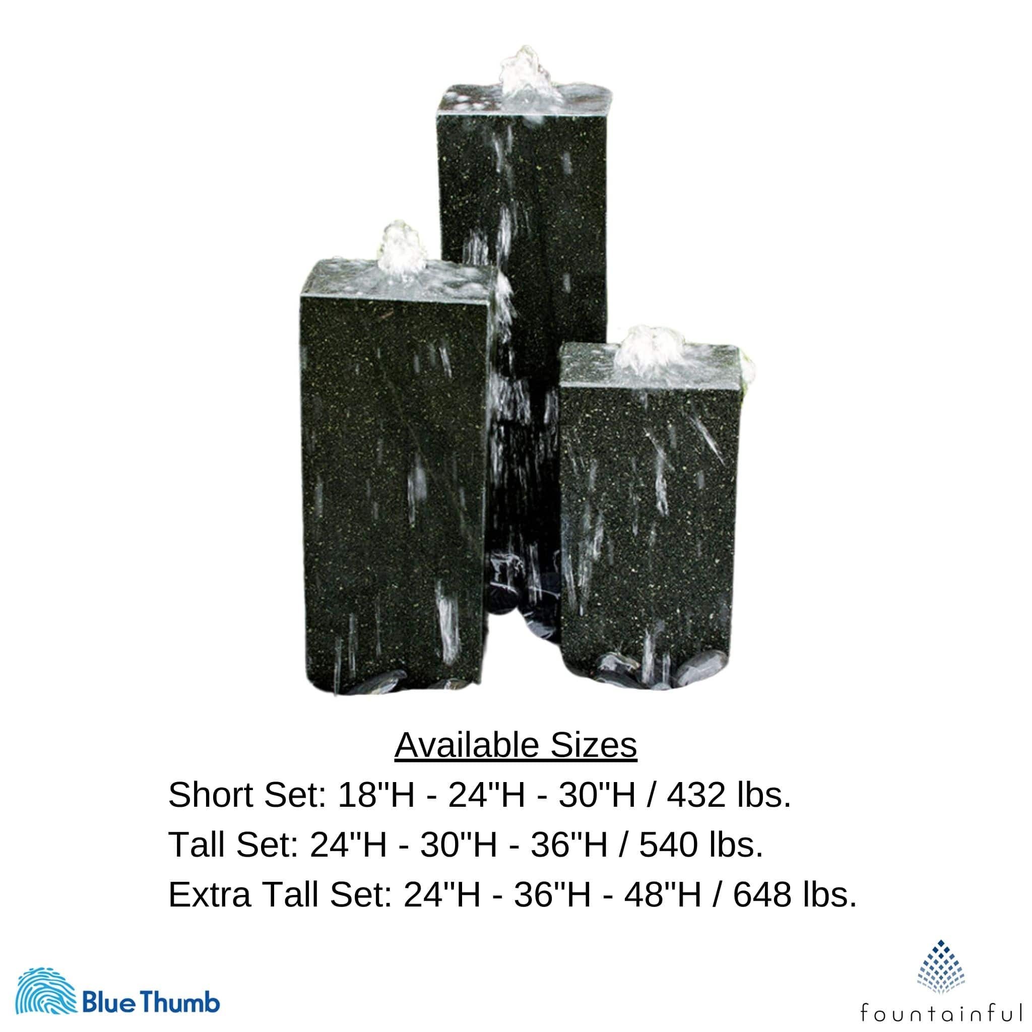 Smooth Black Granite 3-Column Fountain - Complete Kit - Blue Thumb