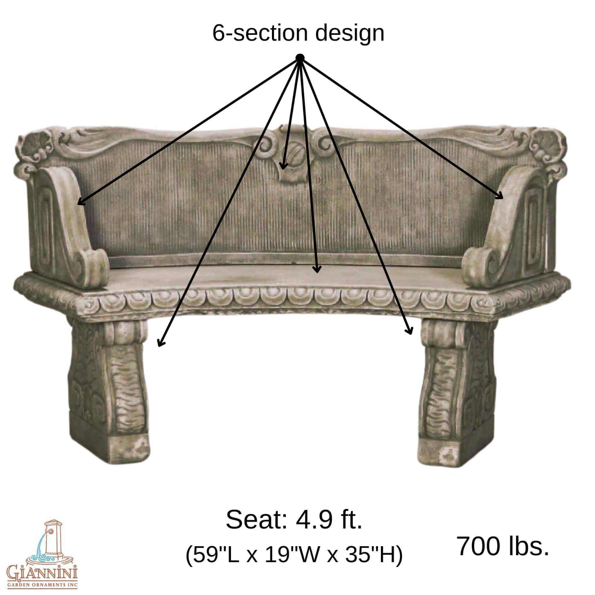Palladio Curved Concrete Garden Bench  - Giannini #559