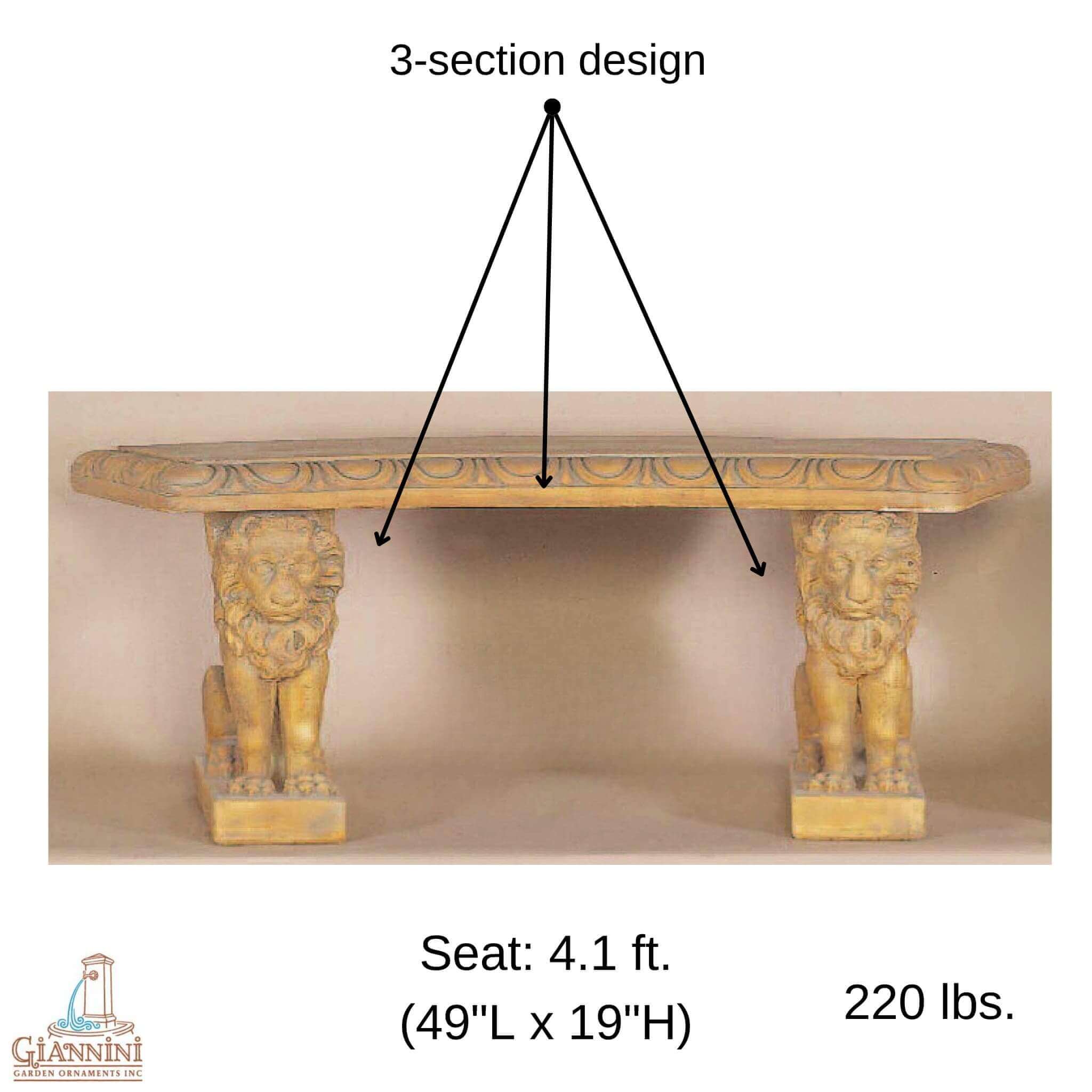 Venice Curved Concrete Garden Bench with Lion Legs - Giannini #516