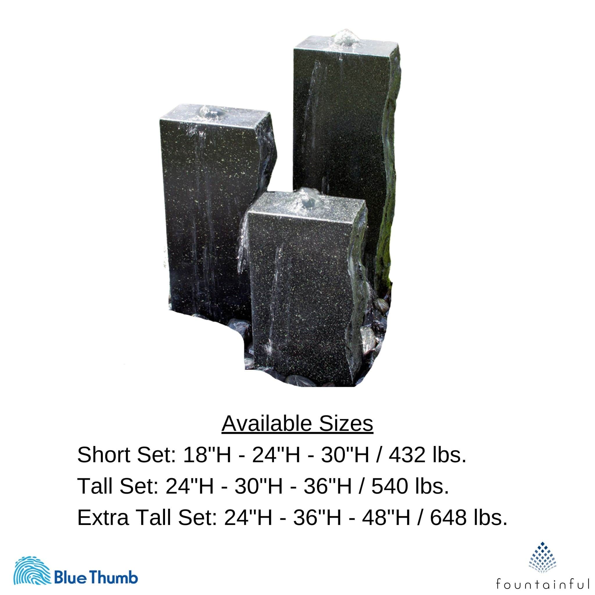 Rough Black Granite 3-Column Fountain - Complete Kit - Blue Thumb