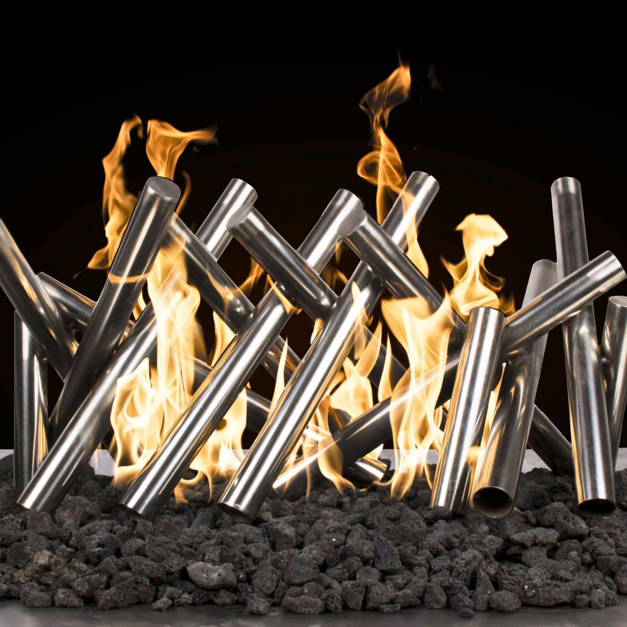 Polished Steel Logs Fire Ornament - Outdoor Plus