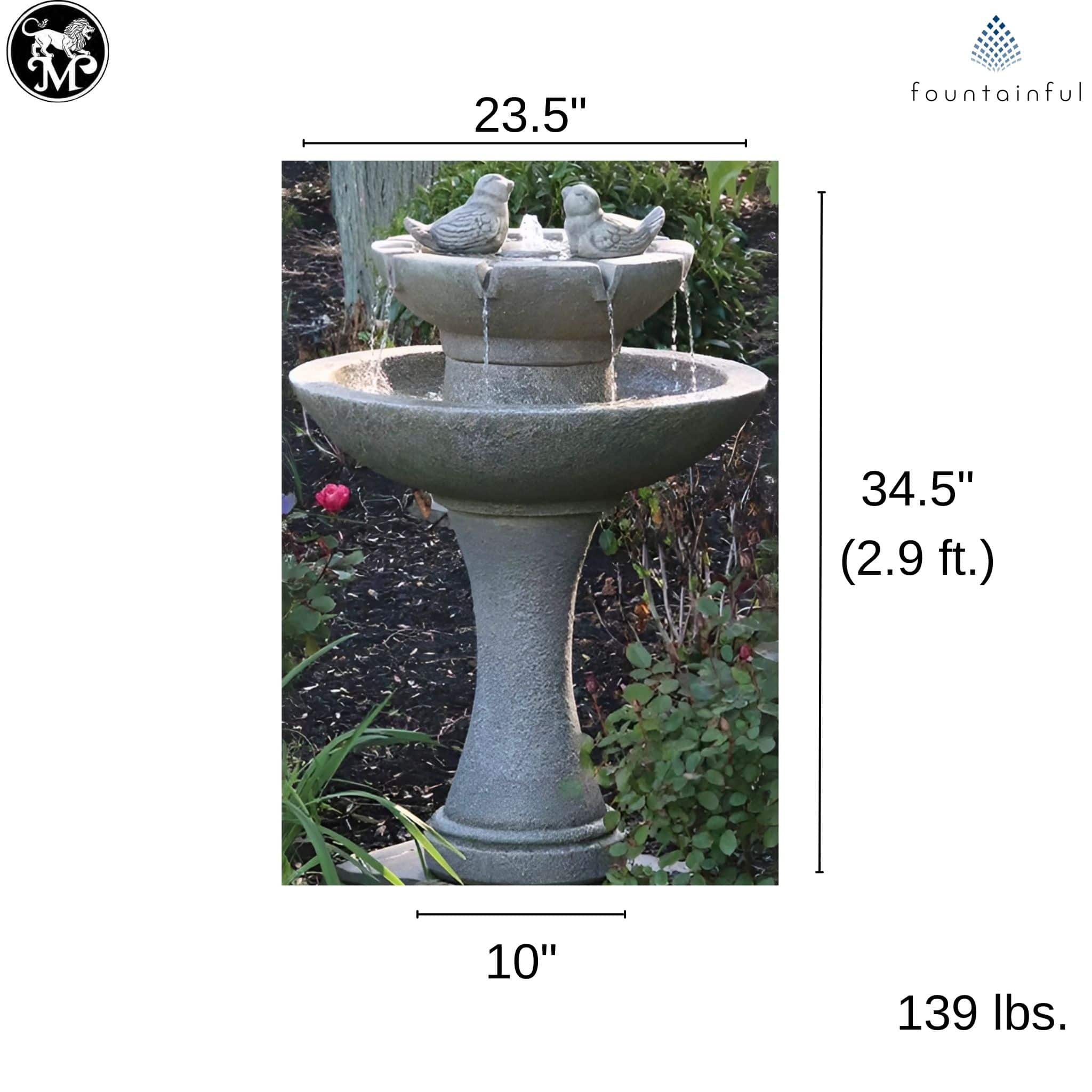 Tranquility Birds Short 2-Tier Fountain w/Lights - Massarellis #3699